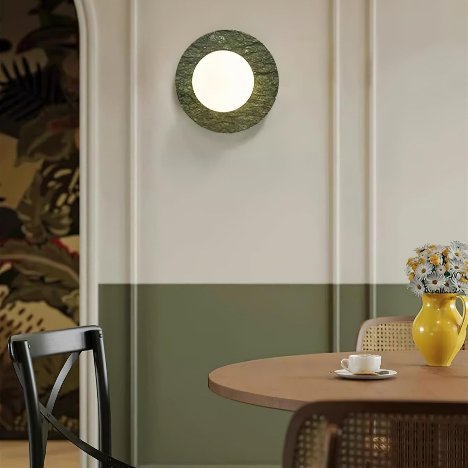 Stylish Green Marble Wall Sconce – Frosted Glass Globe Shade Lamp