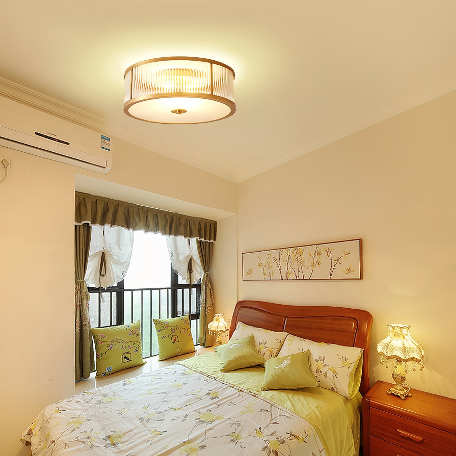 Sleek Vintage Ceiling Light – Brass Frame with Polished Glass Globes