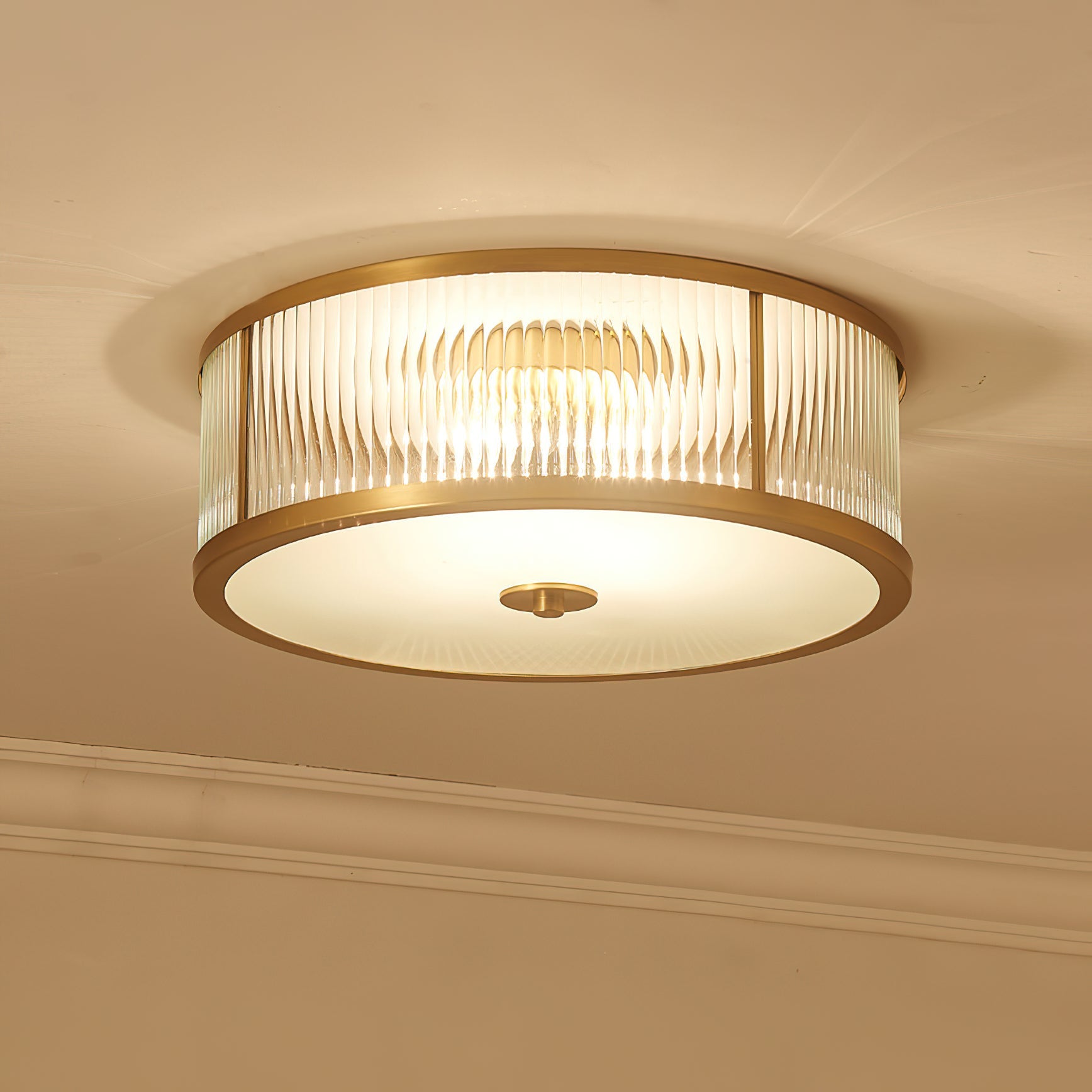Sleek Vintage Ceiling Light – Brass Frame with Polished Glass Globes