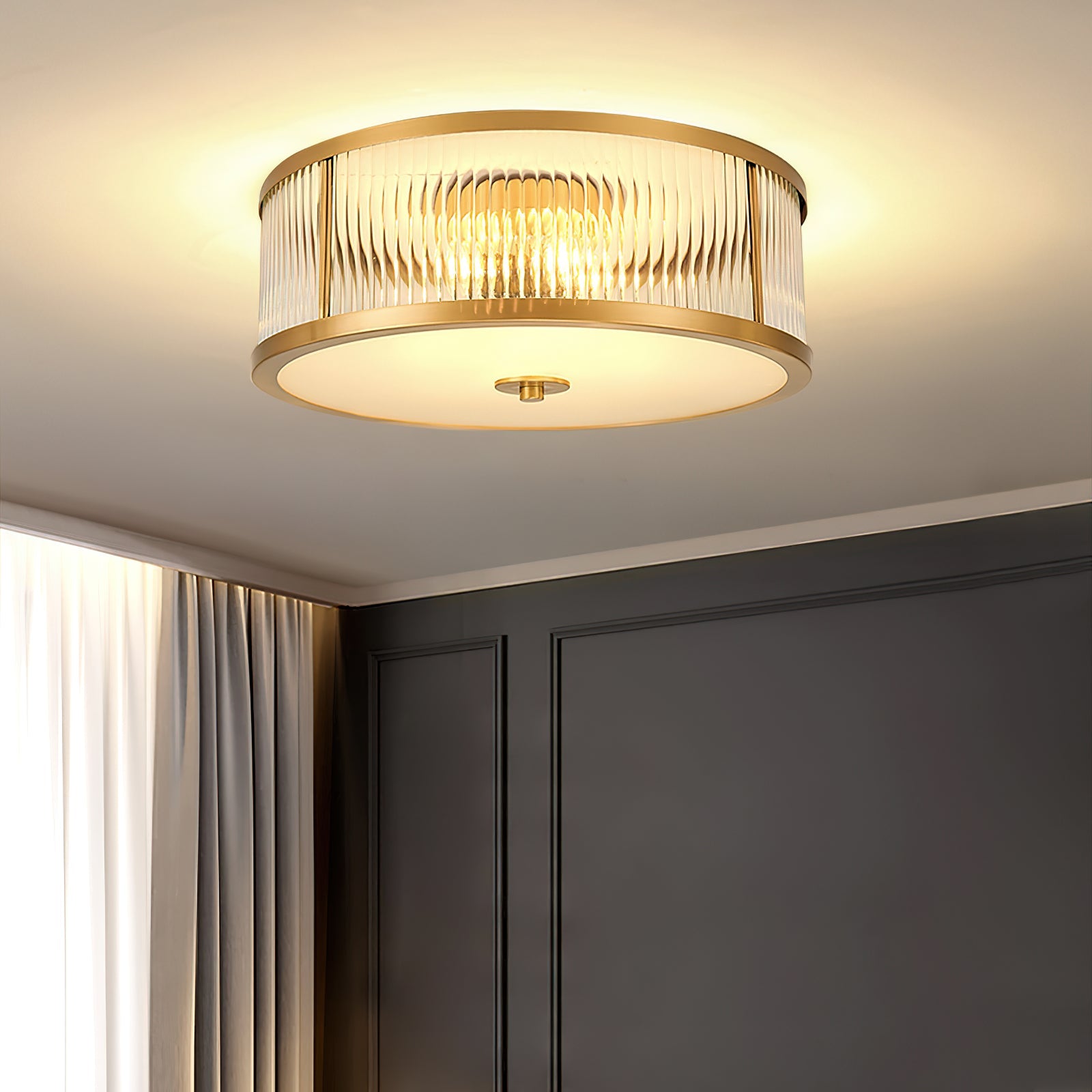 Sleek Vintage Ceiling Light – Brass Frame with Polished Glass Globes