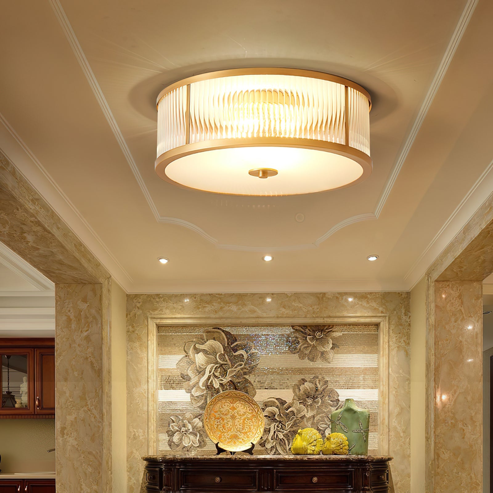 Sleek Vintage Ceiling Light – Brass Frame with Polished Glass Globes