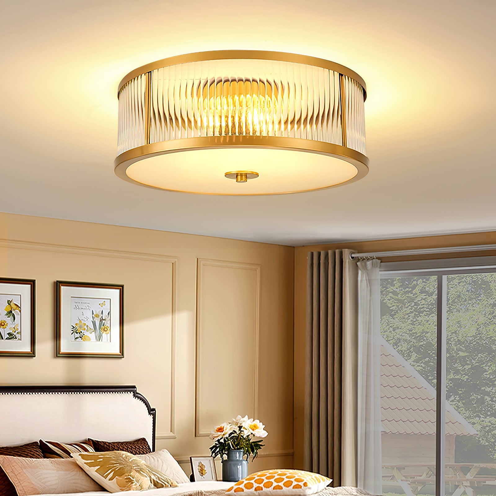 Sleek Vintage Ceiling Light – Brass Frame with Polished Glass Globes
