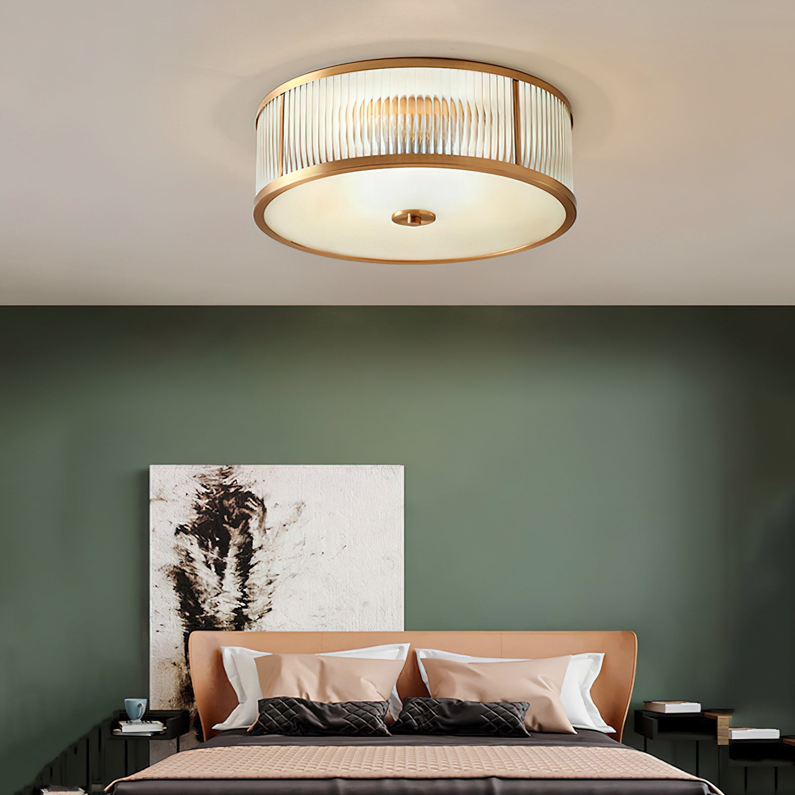 Sleek Vintage Ceiling Light – Brass Frame with Polished Glass Globes