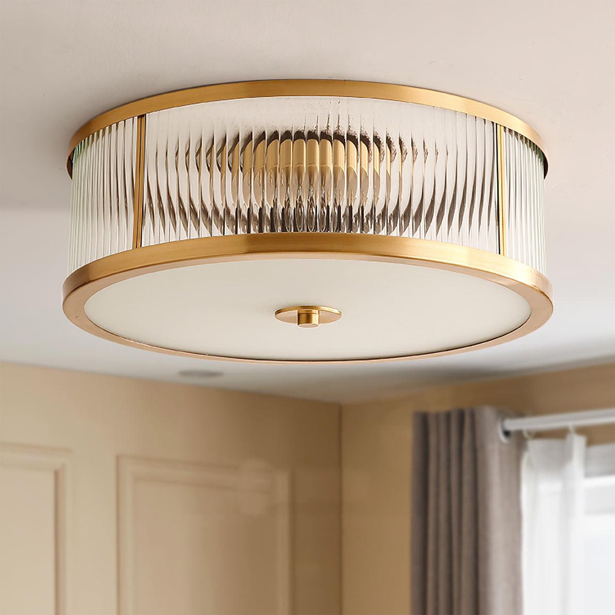 Sleek Vintage Ceiling Light – Brass Frame with Polished Glass Globes