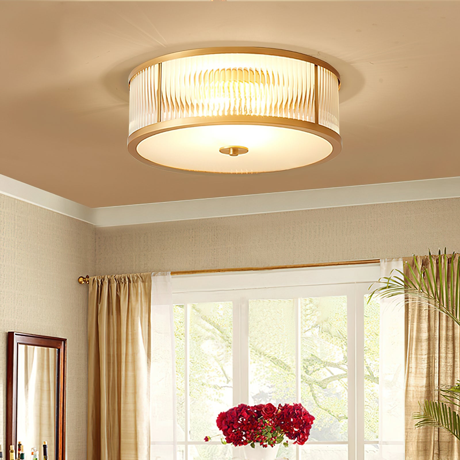 Sleek Vintage Ceiling Light – Brass Frame with Polished Glass Globes