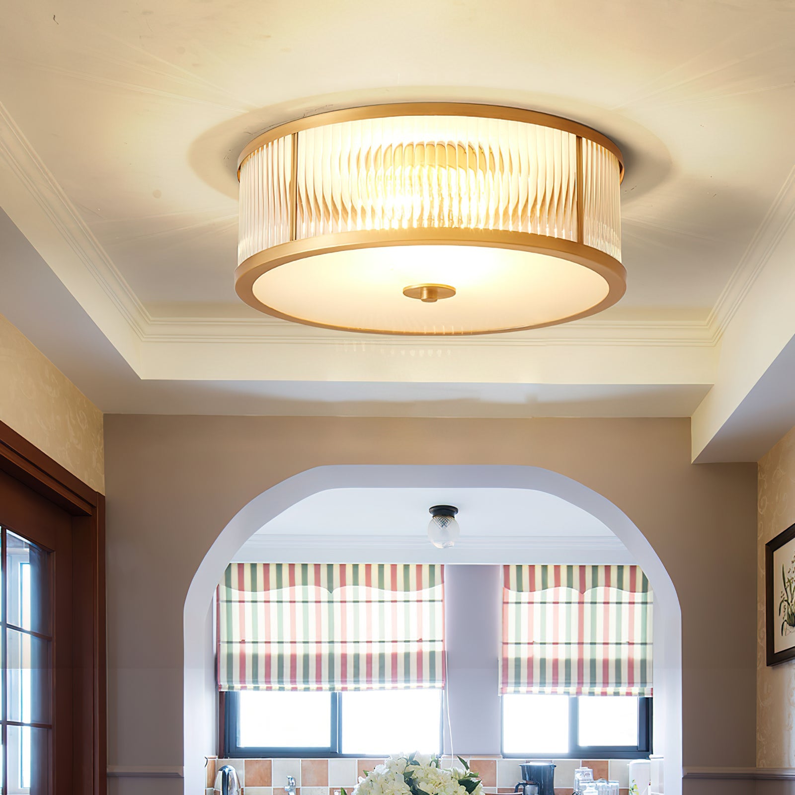 Sleek Vintage Ceiling Light – Brass Frame with Polished Glass Globes