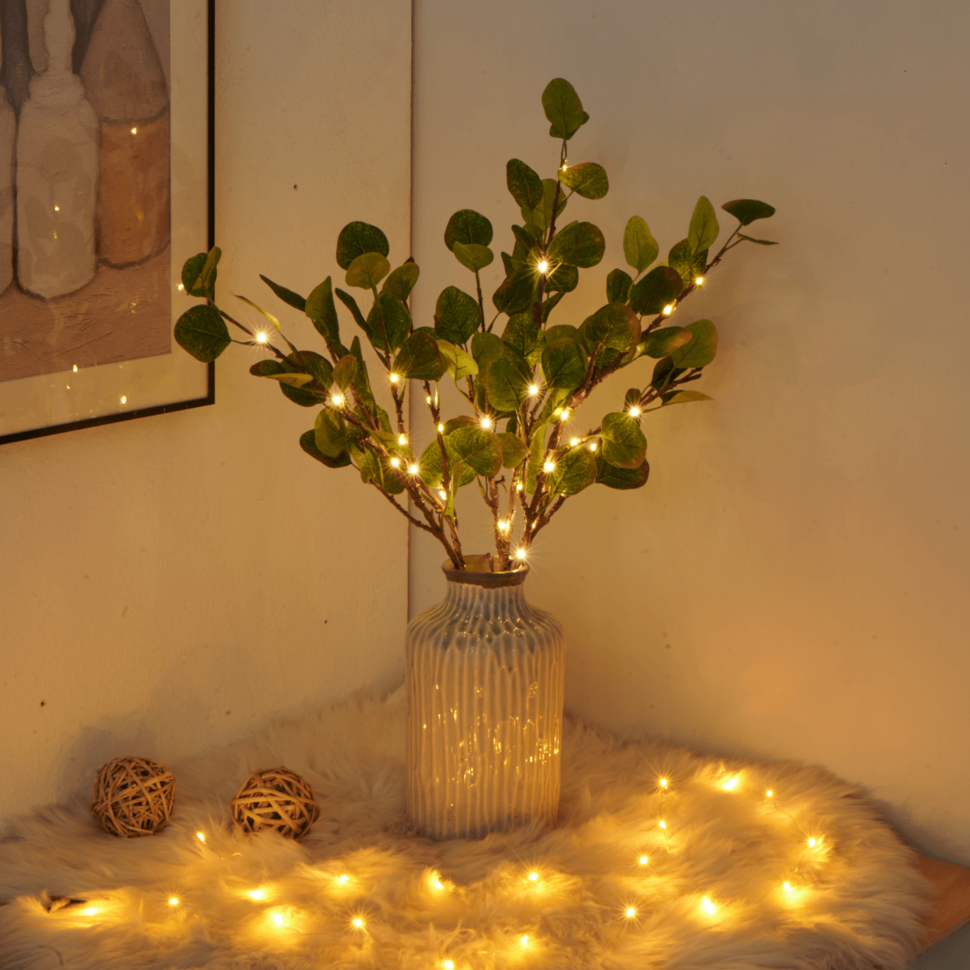 Artificial Olive Branch with LED Fairy Lights – Boho - Atelier Dubois Paris