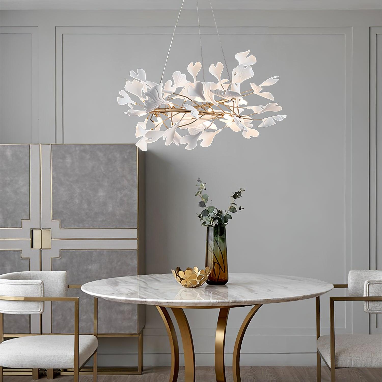 Modern Metal & Ceramic Chandelier – Sculptural Swirl Design Ceiling Fixture