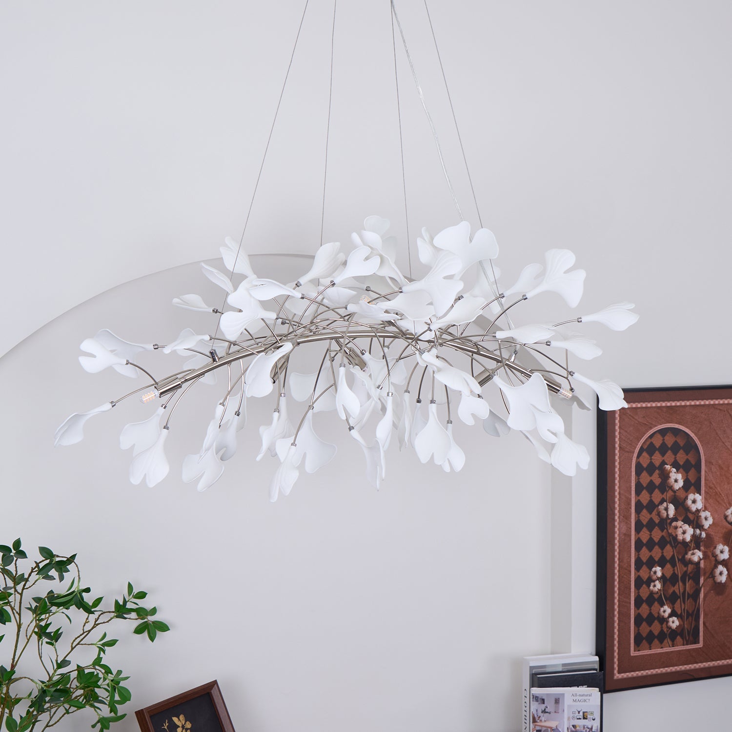 Contemporary Ceramic Gingko Petal Tree Chandelier - Modern Ceiling Lamp