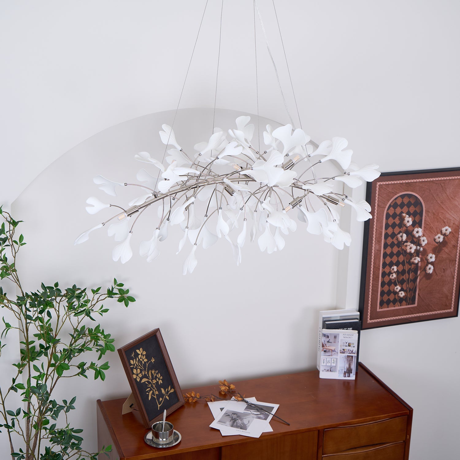 Contemporary Ceramic Gingko Petal Tree Chandelier - Modern Ceiling Lamp