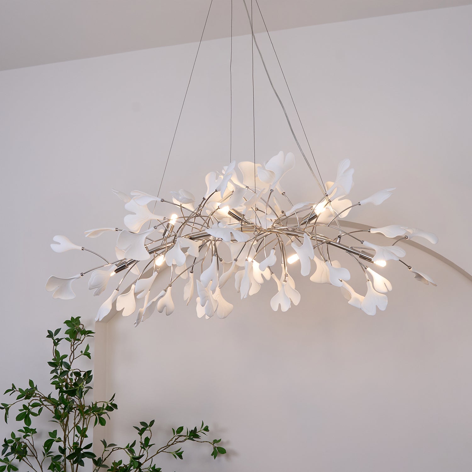 Contemporary Ceramic Gingko Petal Tree Chandelier - Modern Ceiling Lamp