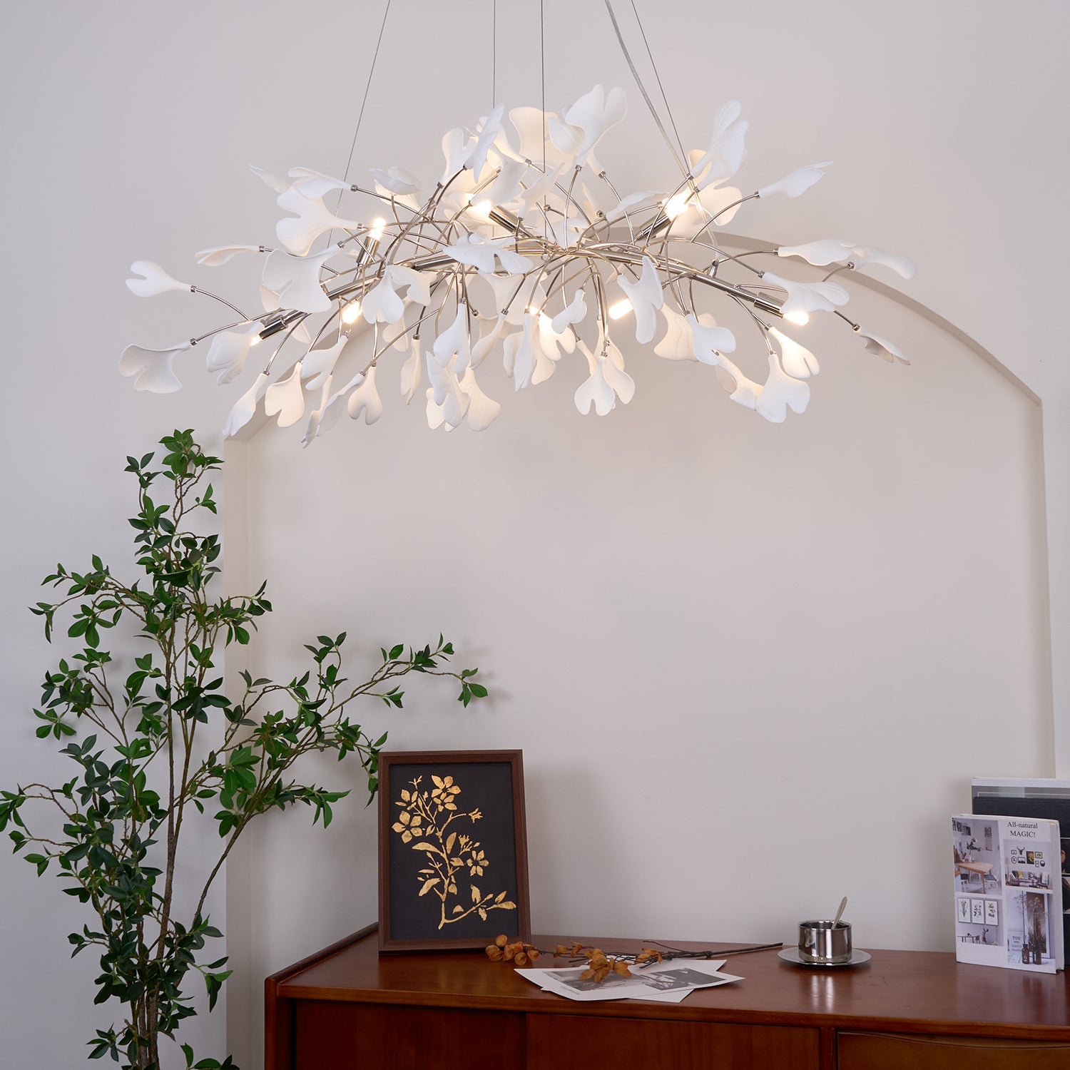 Contemporary Ceramic Gingko Petal Tree Chandelier - Modern Ceiling Lamp