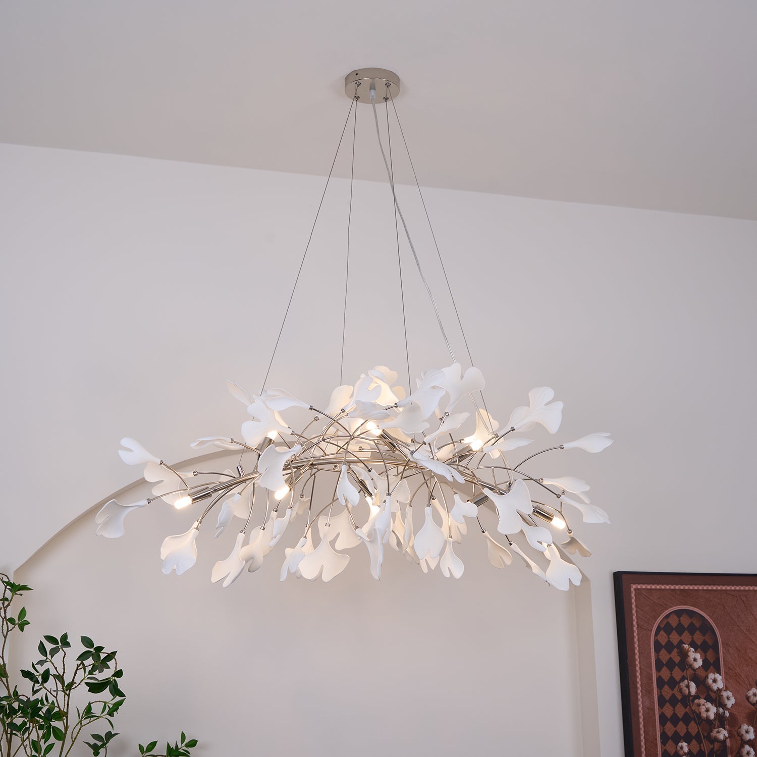 Contemporary Ceramic Gingko Petal Tree Chandelier - Modern Ceiling Lamp