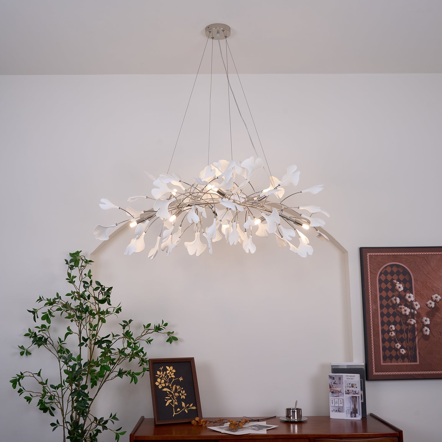 Contemporary Ceramic Gingko Petal Tree Chandelier - Modern Ceiling Lamp
