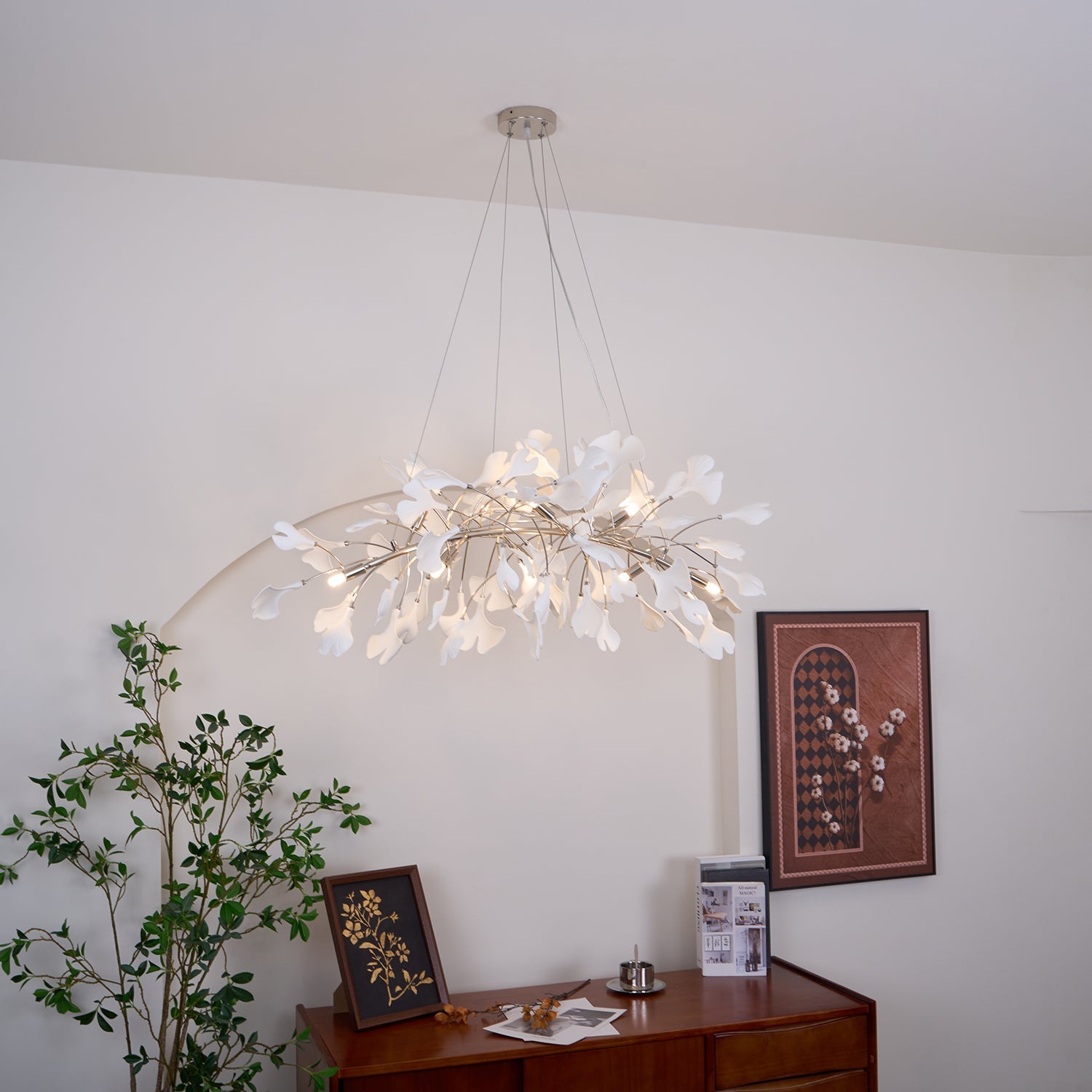 Contemporary Ceramic Gingko Petal Tree Chandelier - Modern Ceiling Lamp