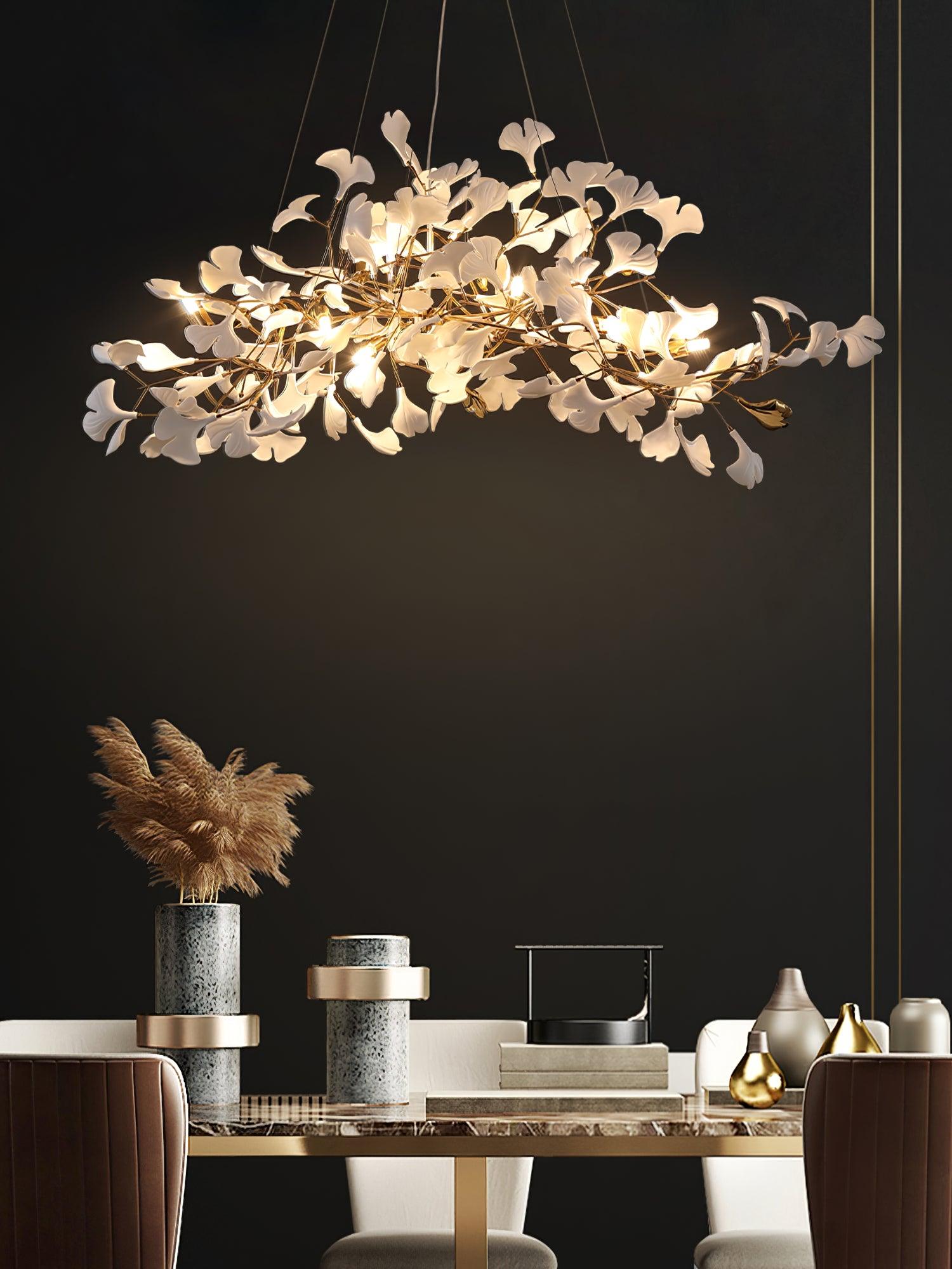 Contemporary Ceramic Gingko Petal Tree Chandelier - Modern Ceiling Lamp