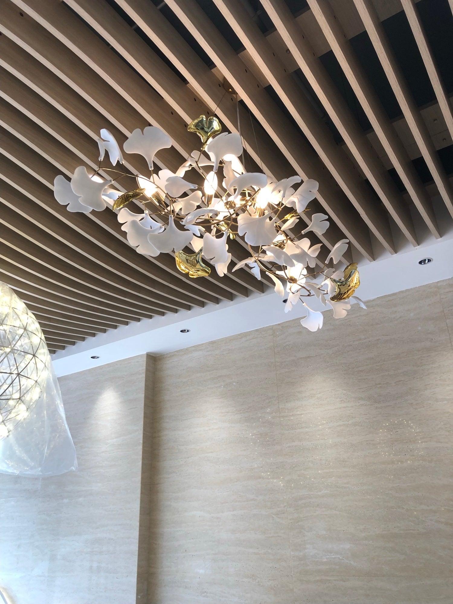 Contemporary Ceramic Gingko Petal Tree Chandelier - Modern Ceiling Lamp