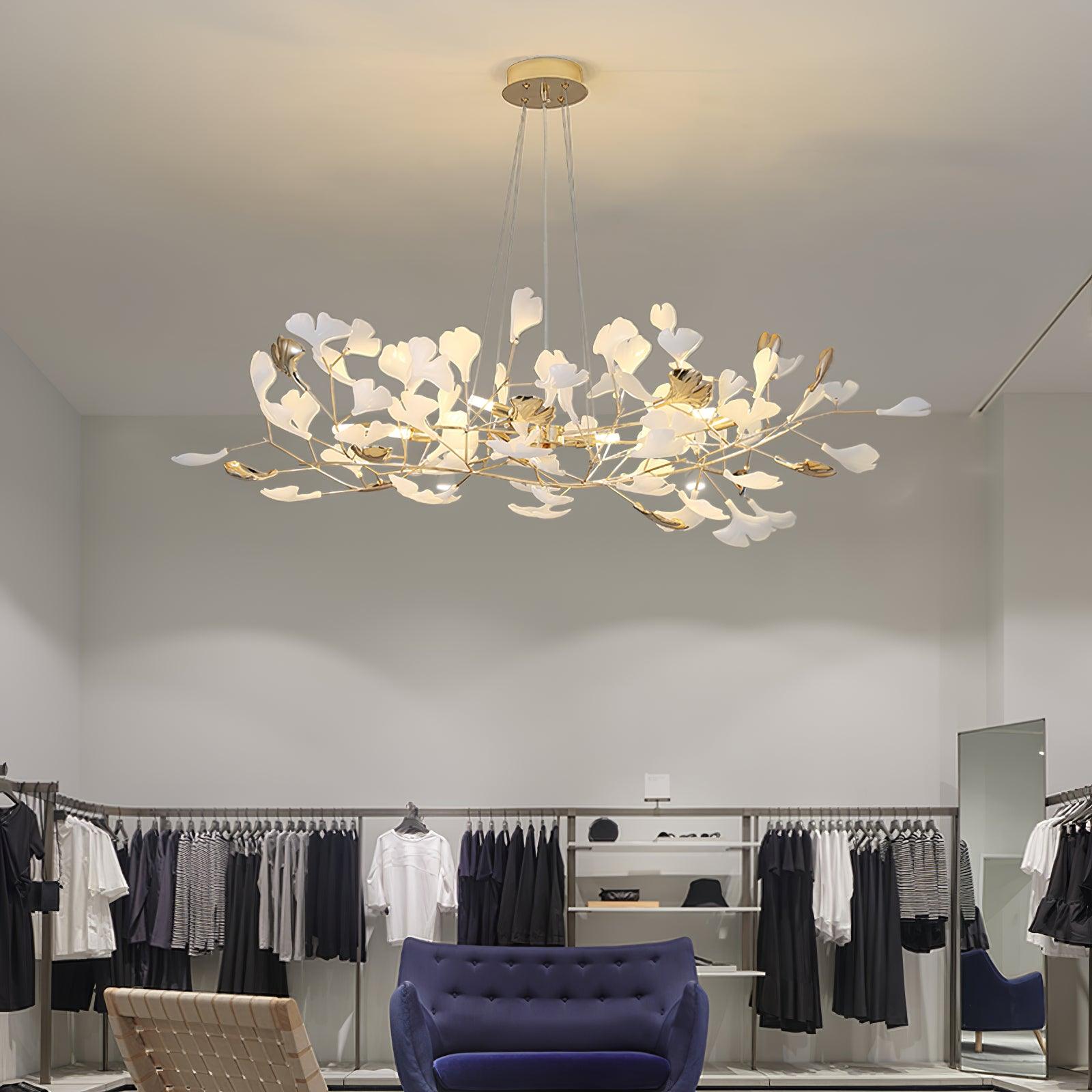 Contemporary Ceramic Gingko Petal Tree Chandelier - Modern Ceiling Lamp