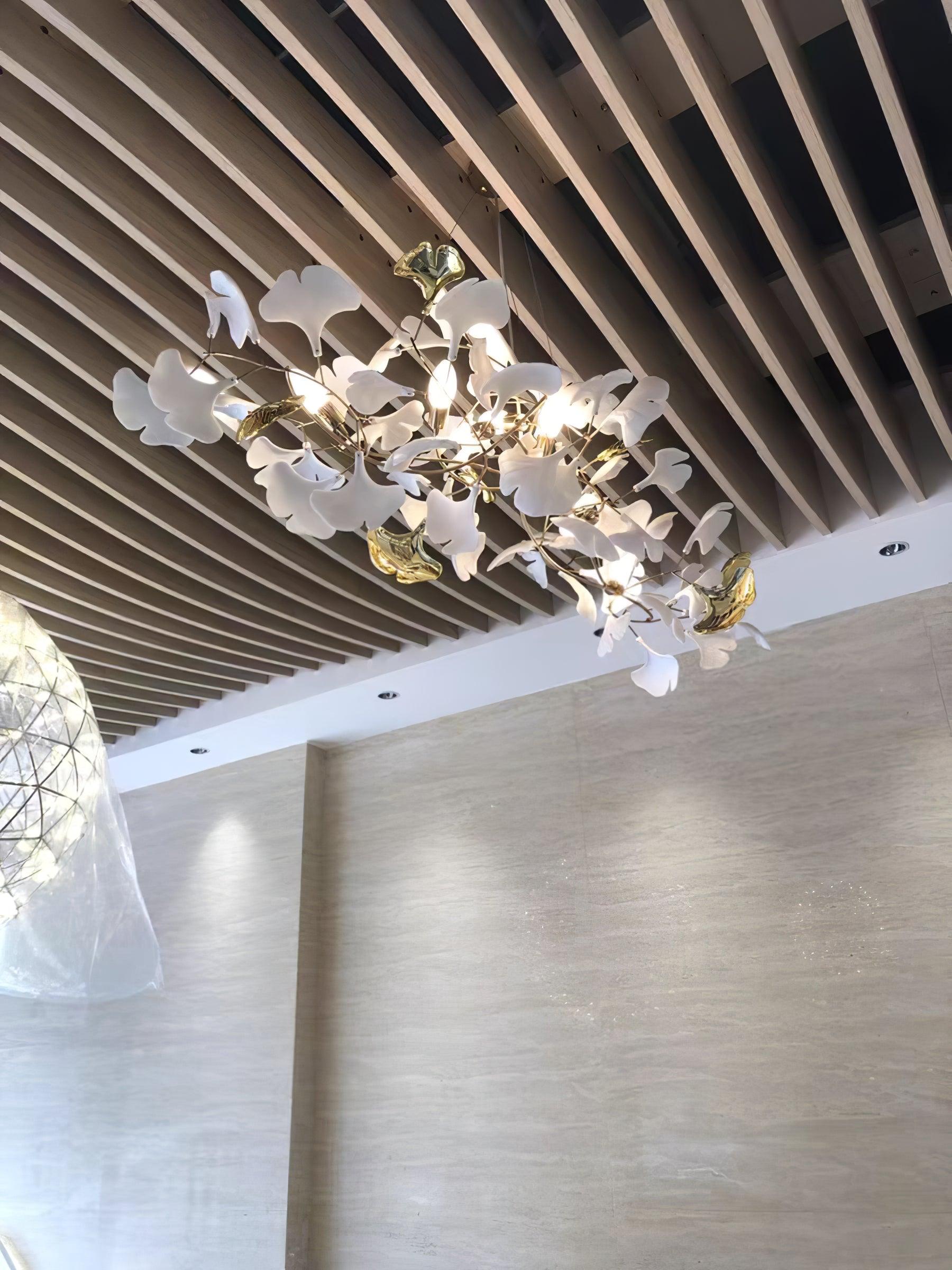 Contemporary Ceramic Gingko Petal Tree Chandelier - Modern Ceiling Lamp