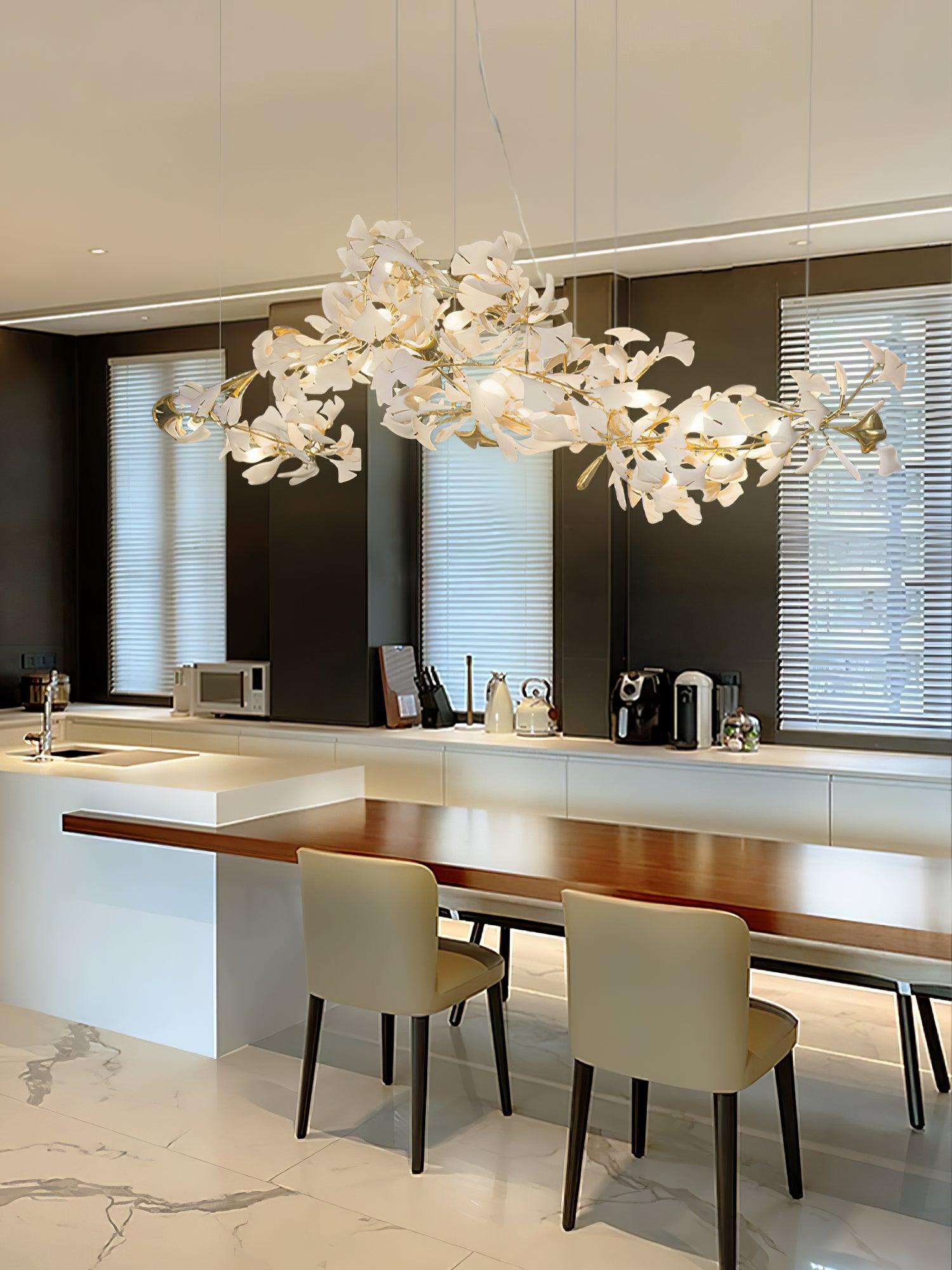 Contemporary Ceramic Gingko Petal Tree Chandelier - Modern Ceiling Lamp
