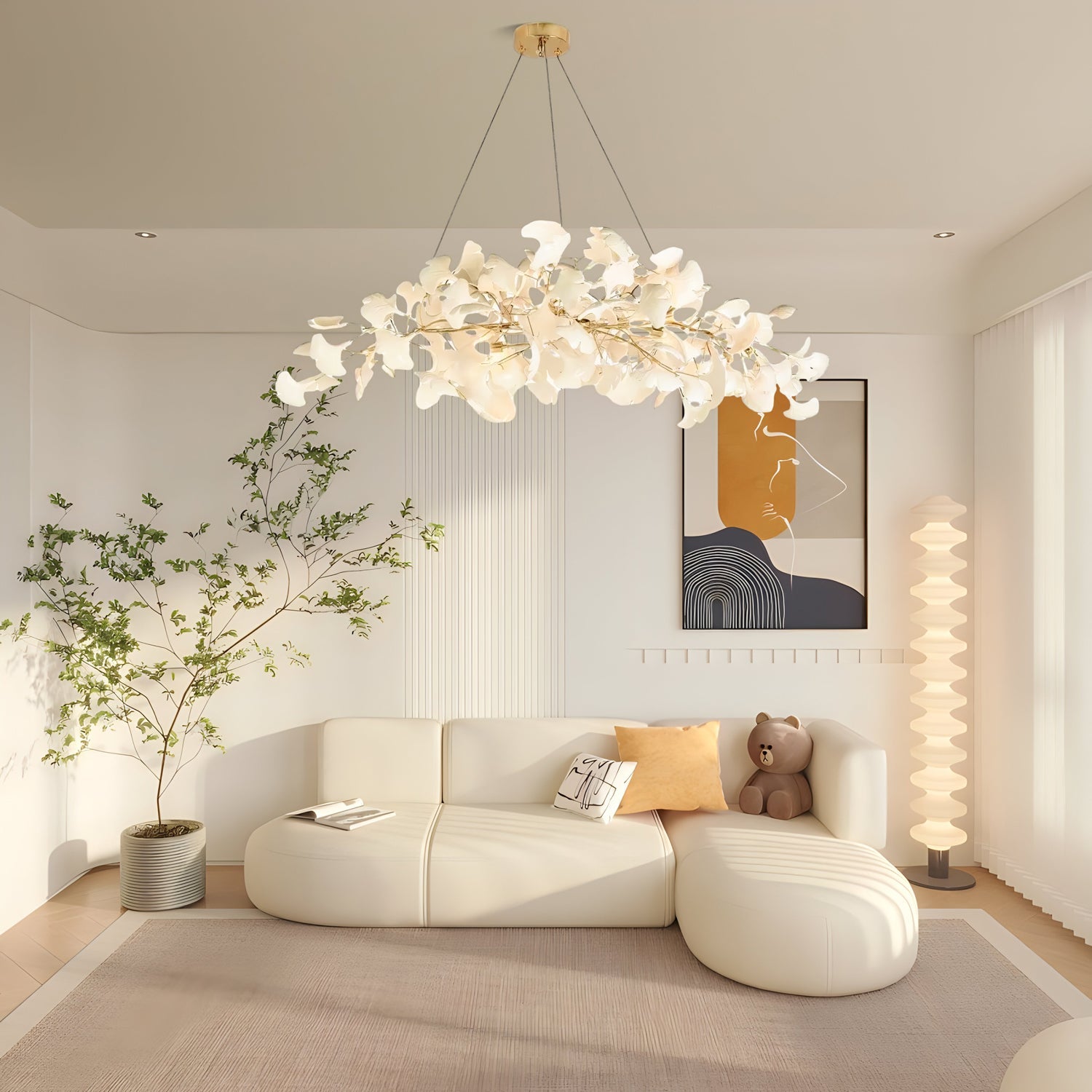 Contemporary Ceramic Gingko Petal Tree Chandelier - Modern Ceiling Lamp