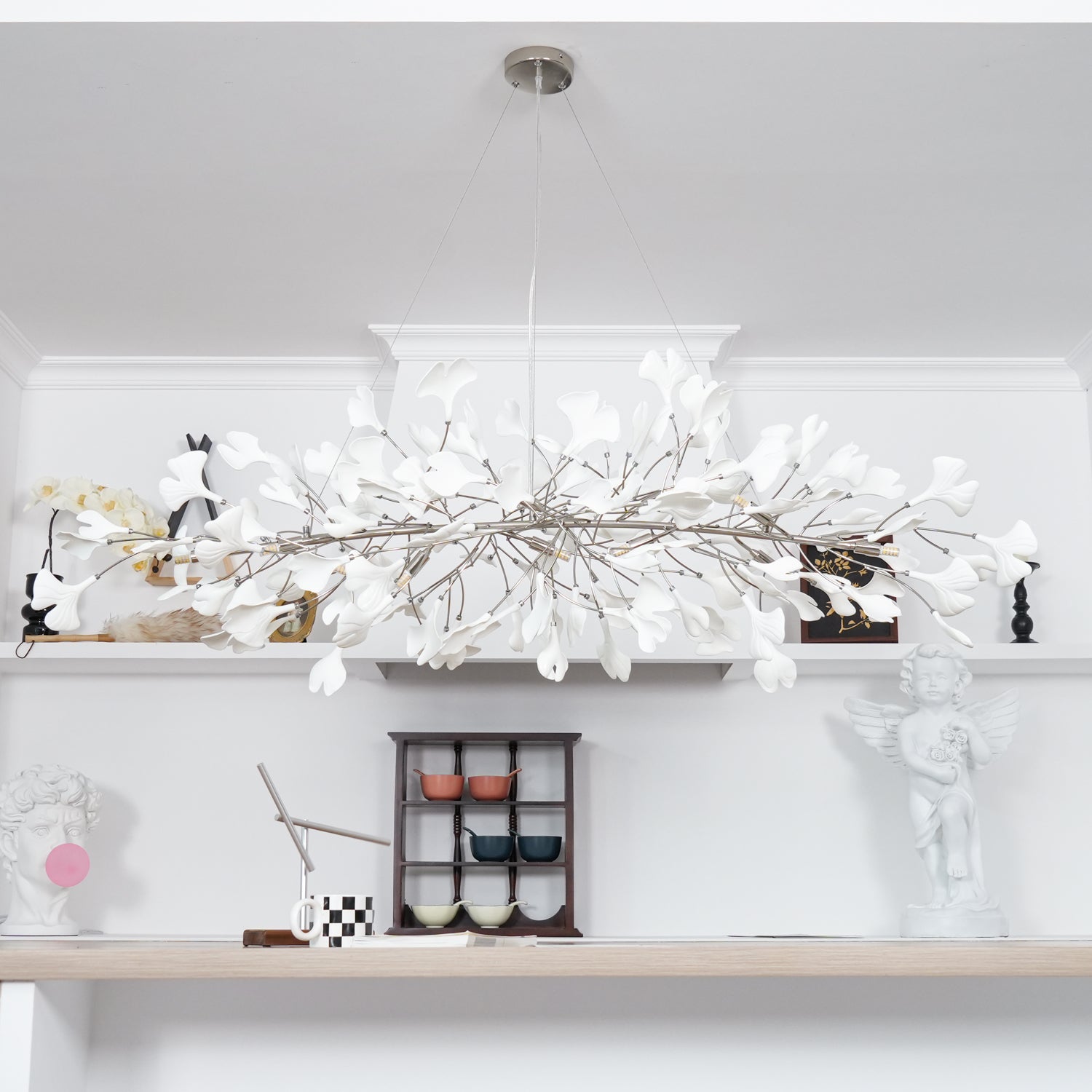 Contemporary Ceramic Gingko Petal Tree Chandelier - Modern Ceiling Lamp