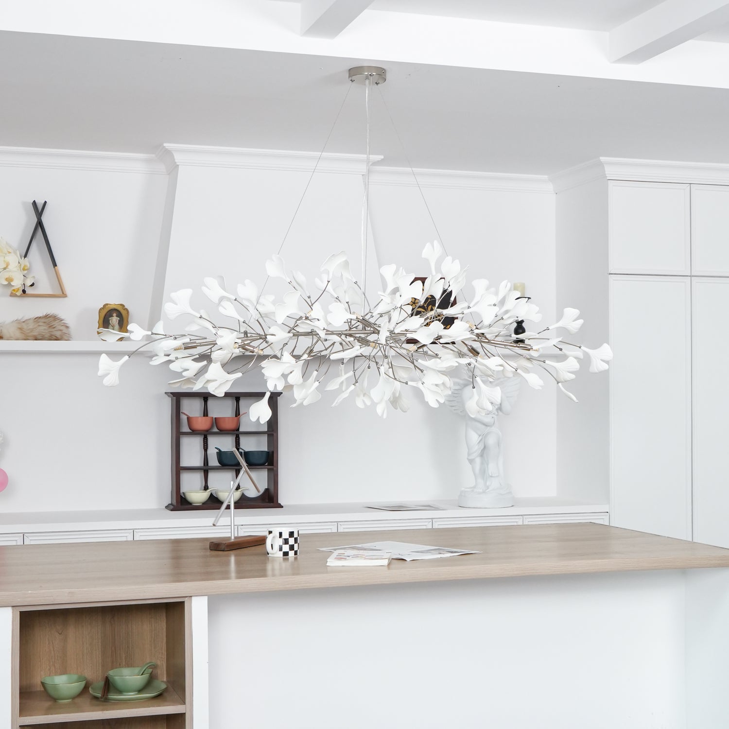 Contemporary Ceramic Gingko Petal Tree Chandelier - Modern Ceiling Lamp