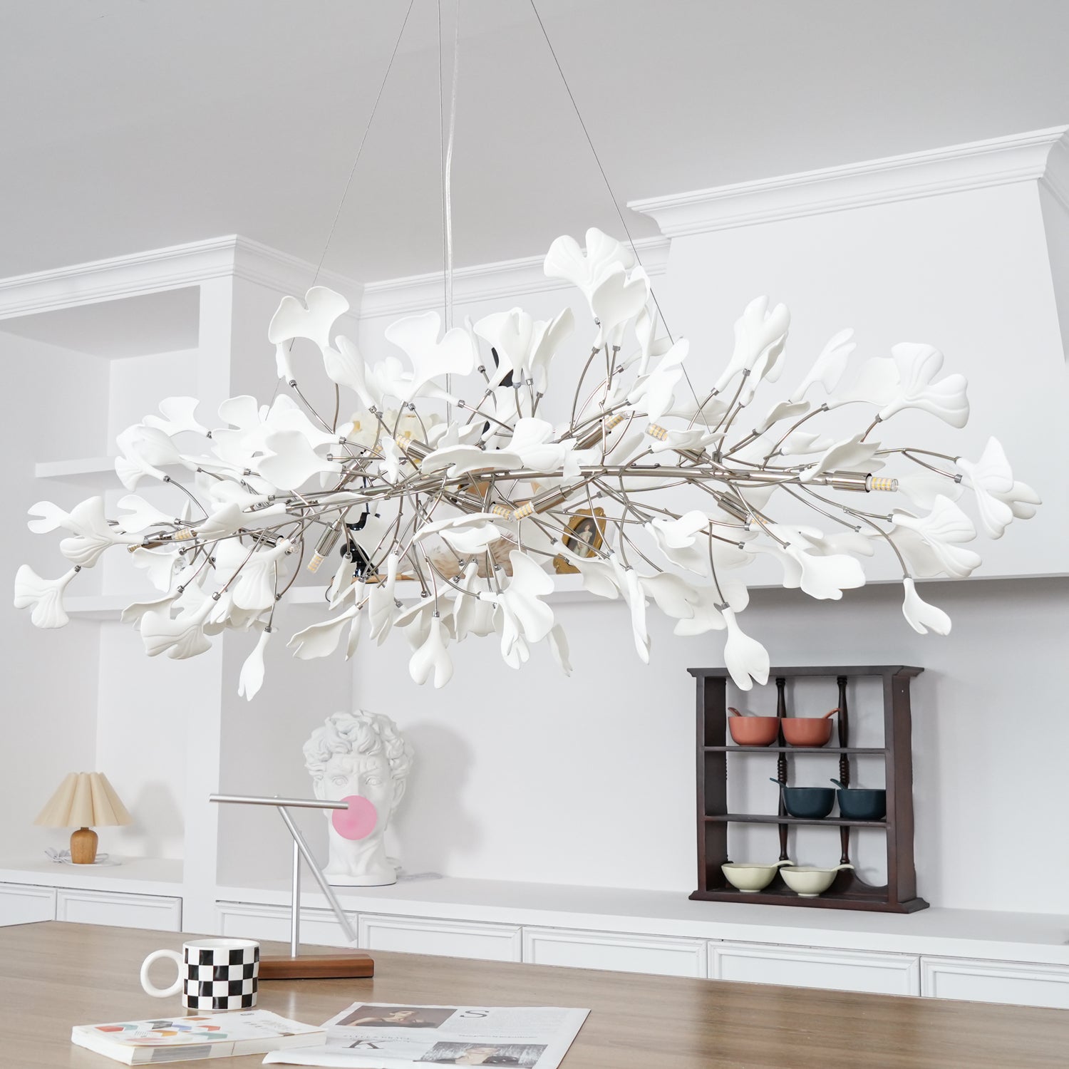Contemporary Ceramic Gingko Petal Tree Chandelier - Modern Ceiling Lamp