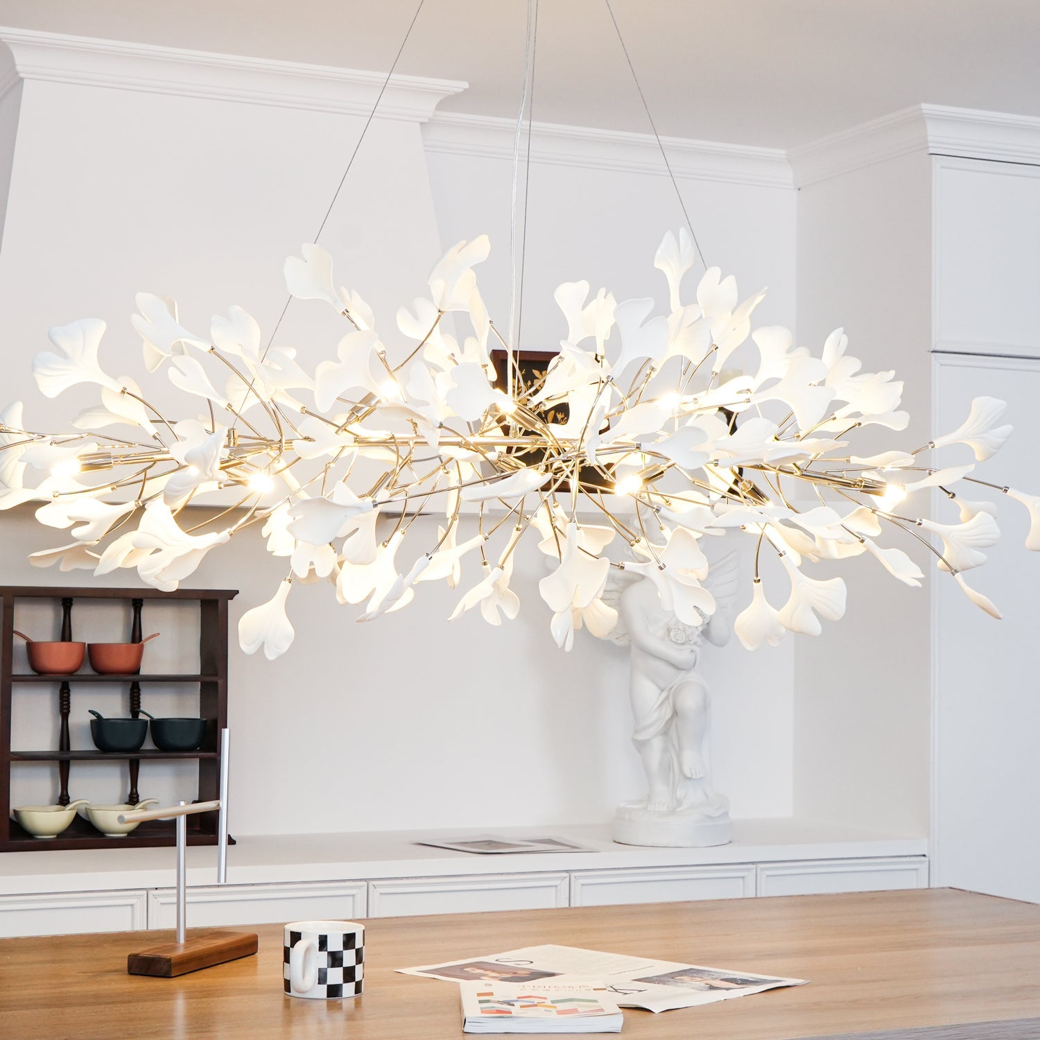 Contemporary Ceramic Gingko Petal Tree Chandelier - Modern Ceiling Lamp