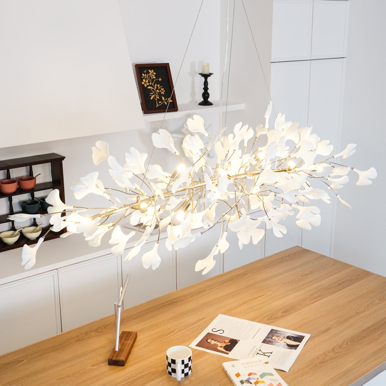 Contemporary Ceramic Gingko Petal Tree Chandelier - Modern Ceiling Lamp