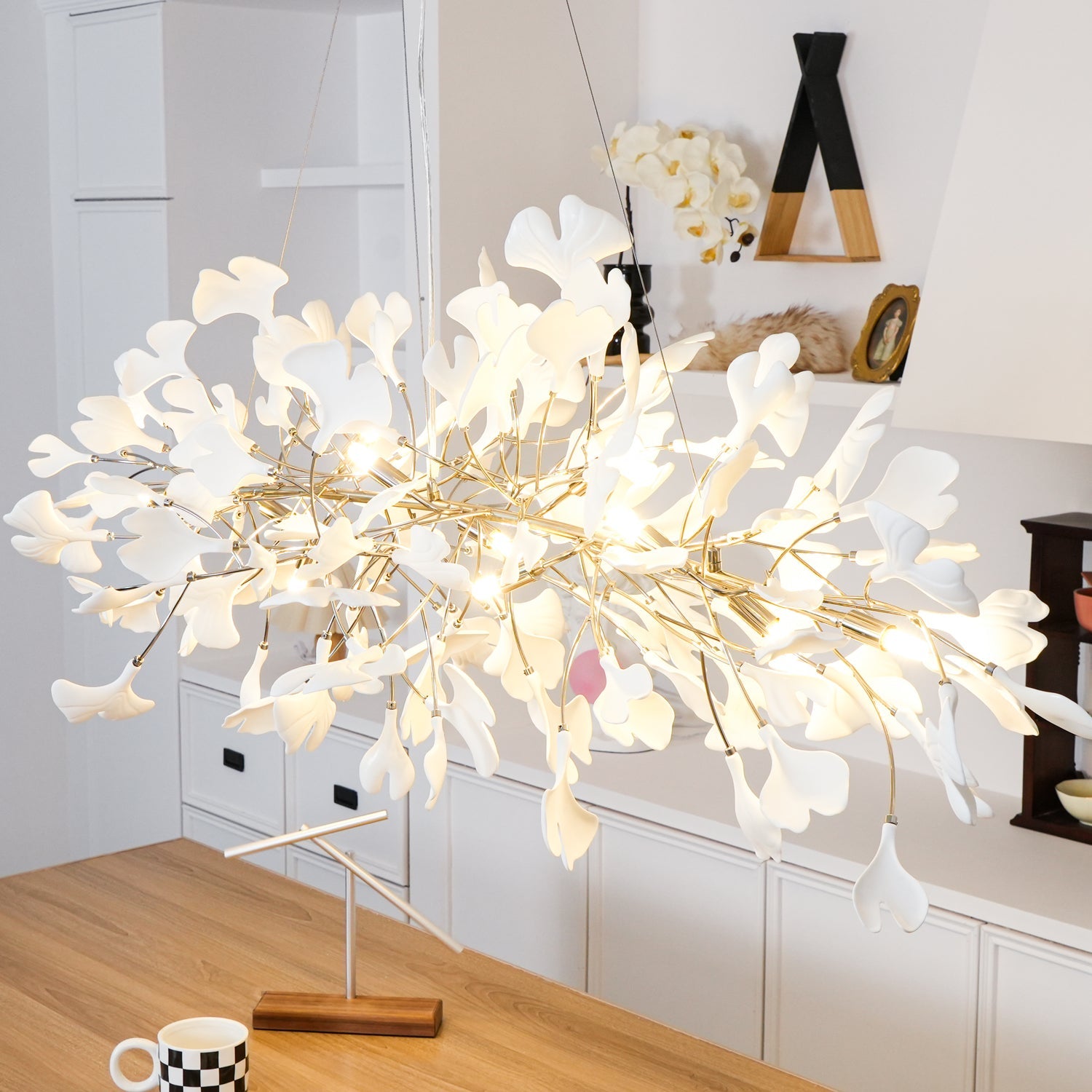 Contemporary Ceramic Gingko Petal Tree Chandelier - Modern Ceiling Lamp