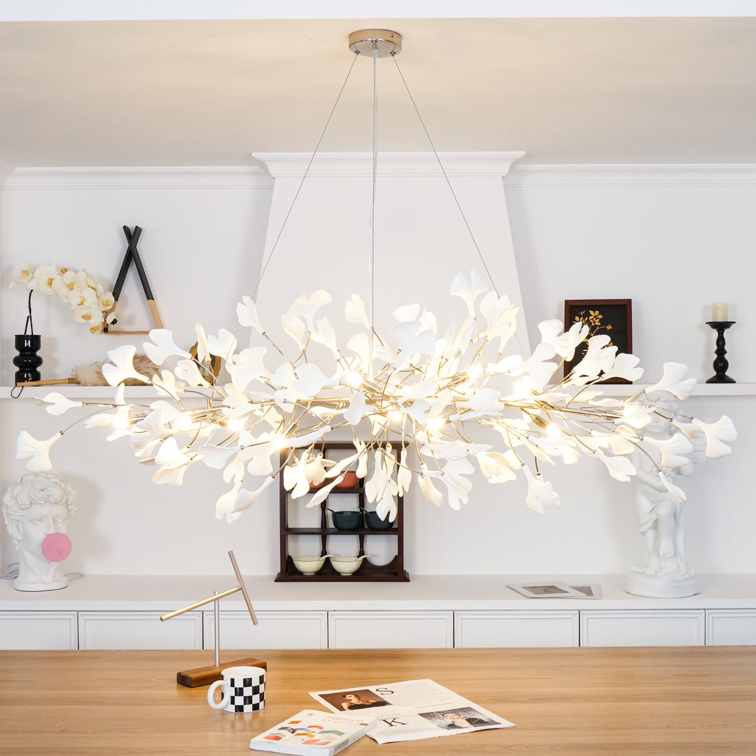 Contemporary Ceramic Gingko Petal Tree Chandelier - Modern Ceiling Lamp
