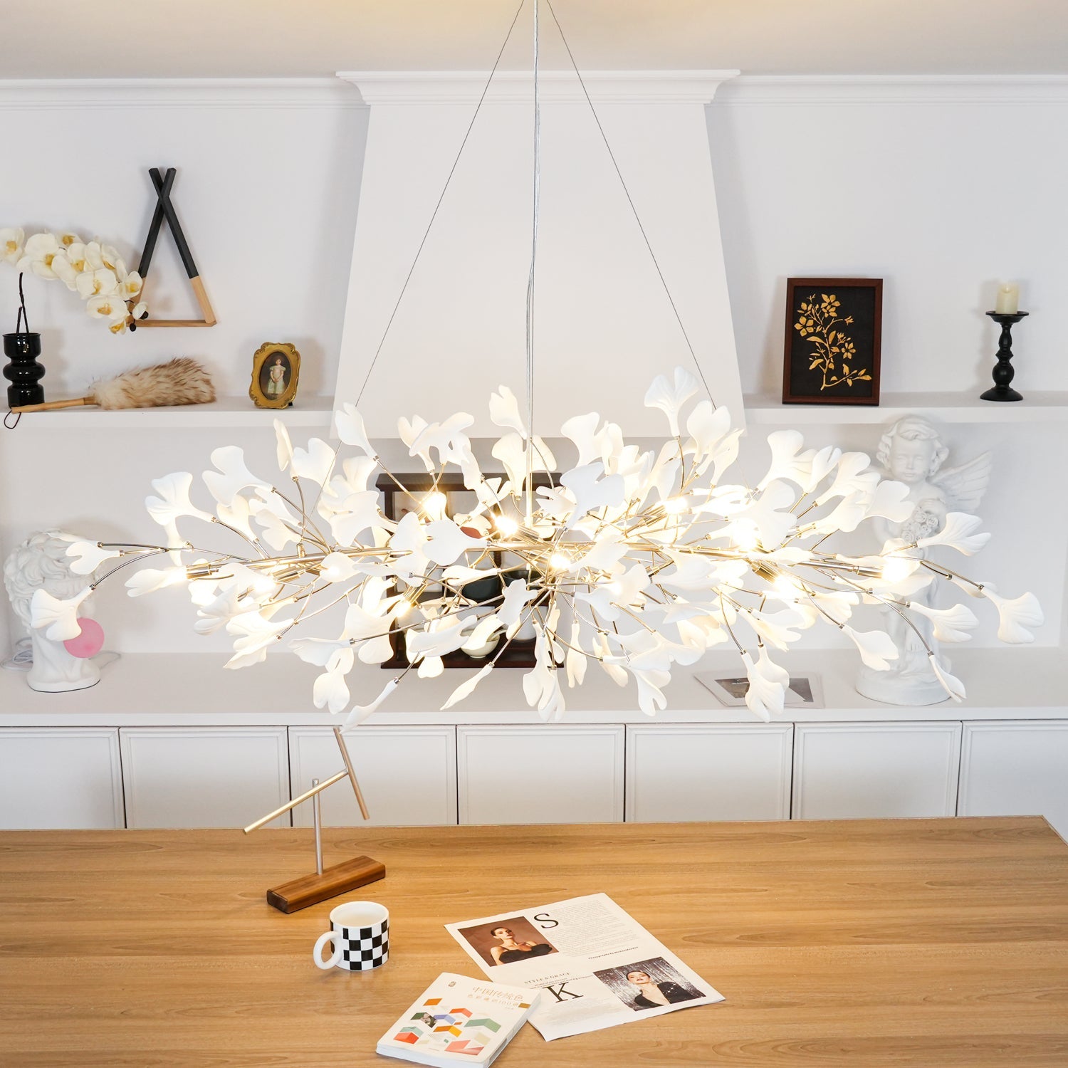 Contemporary Ceramic Gingko Petal Tree Chandelier - Modern Ceiling Lamp