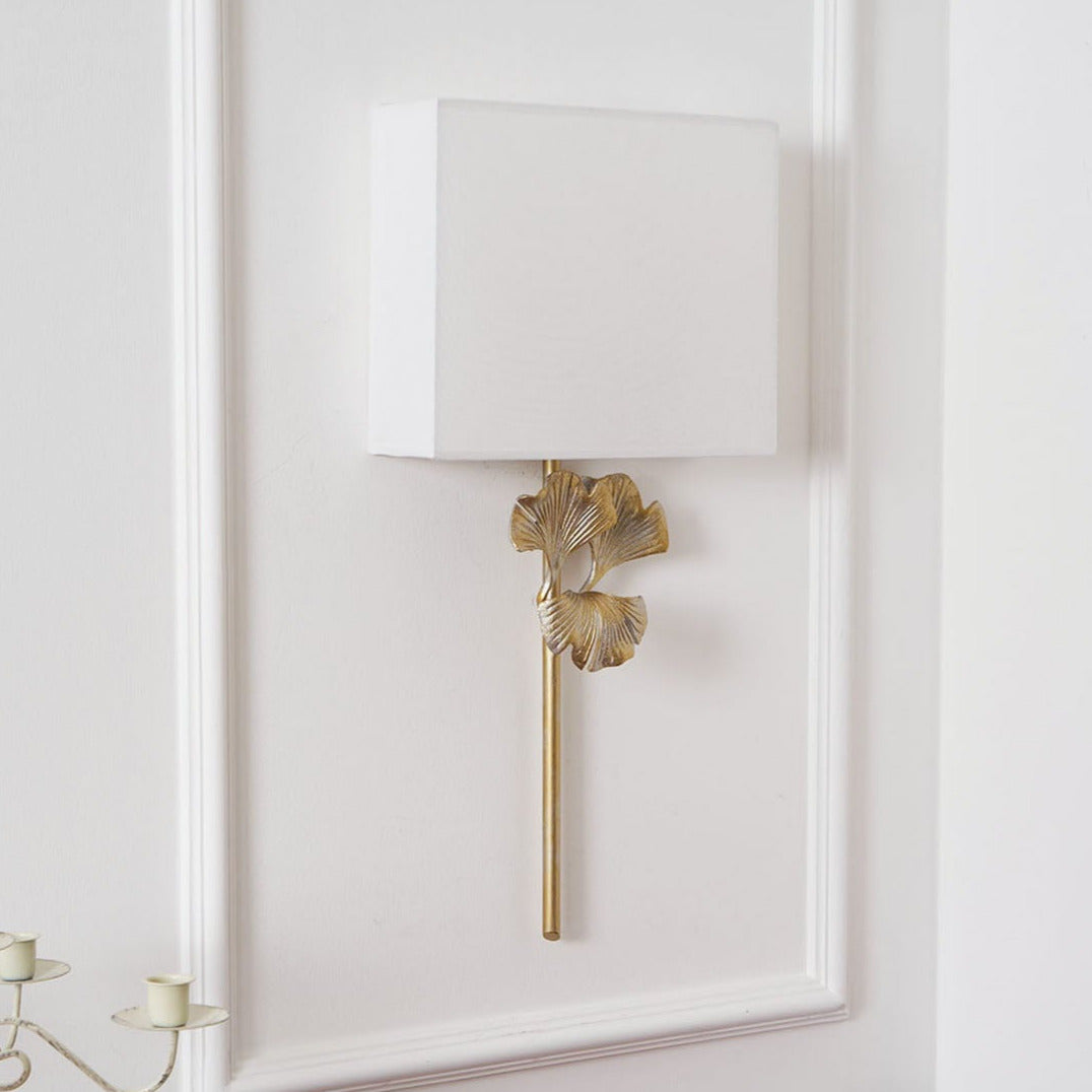 Minimalist Ginkgo Leaf Wall Lamp – Fabric Shade Light