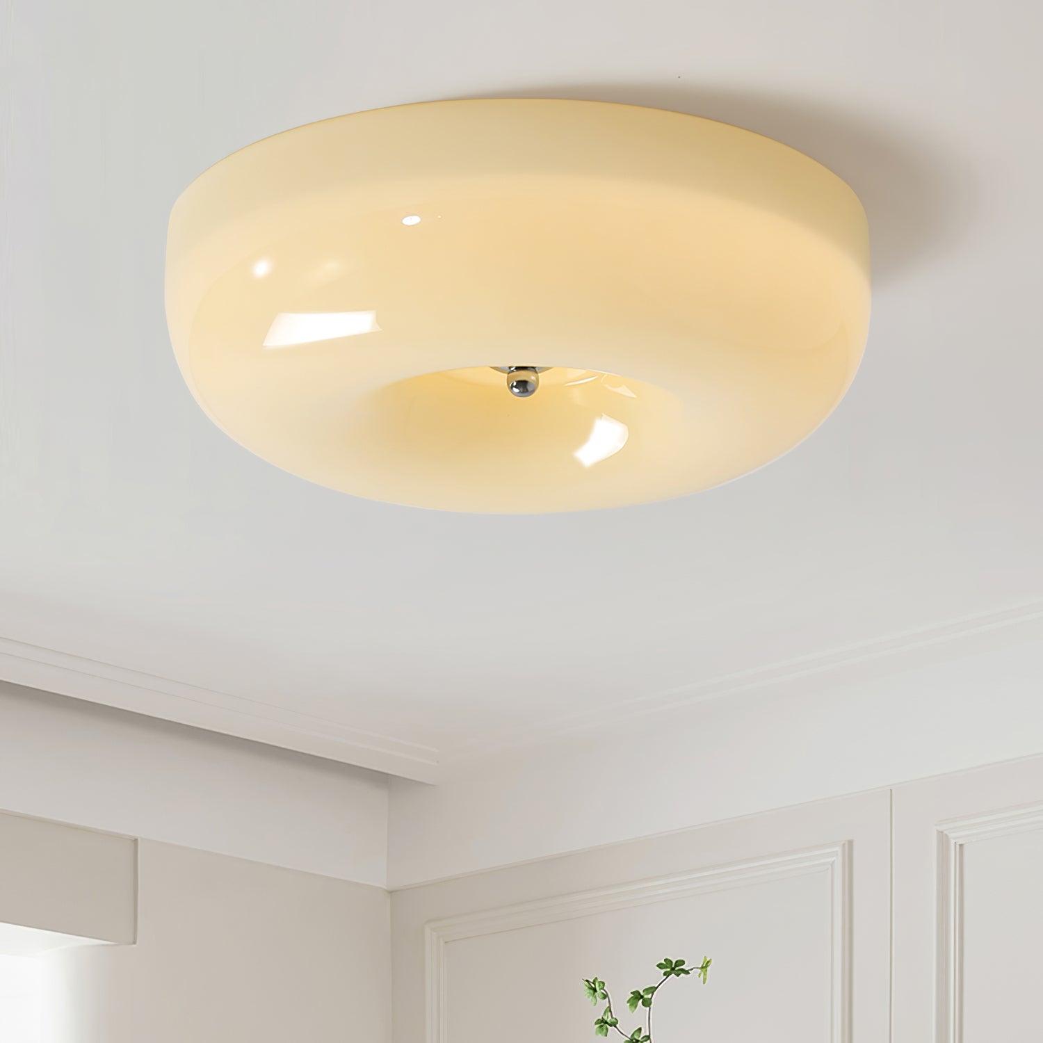 Round Glass Ceiling Lamp – Button Design with Integrated LED