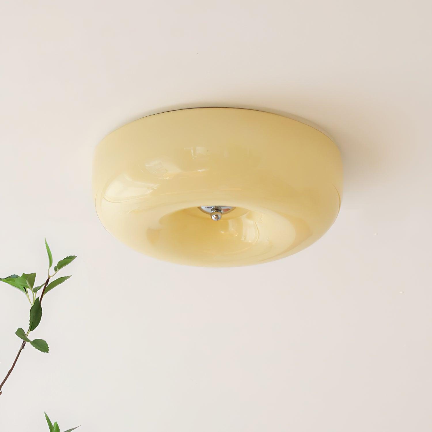 Round Glass Ceiling Lamp – Button Design with Integrated LED