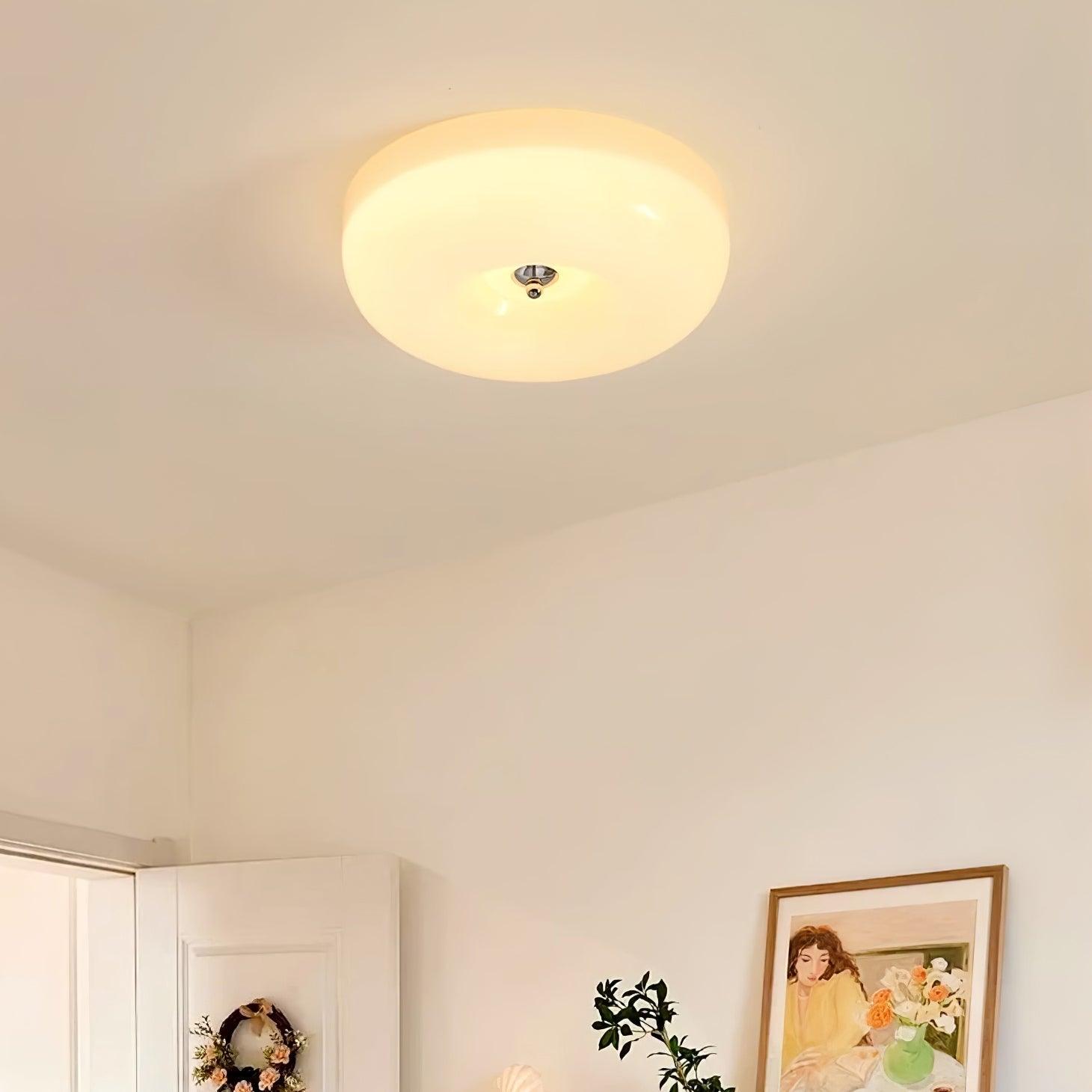 Round Glass Ceiling Lamp – Button Design with Integrated LED