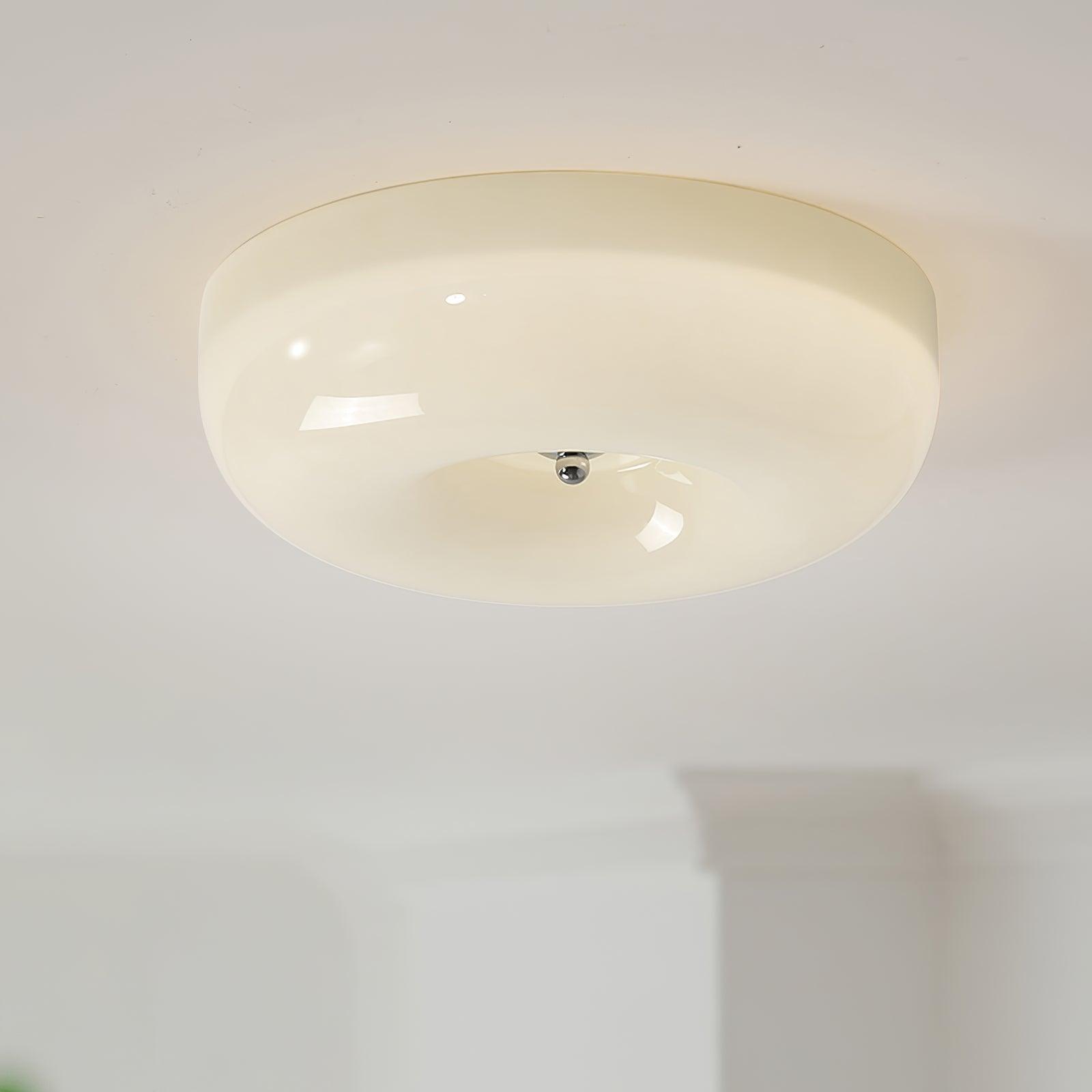 Round Glass Ceiling Lamp – Button Design with Integrated LED