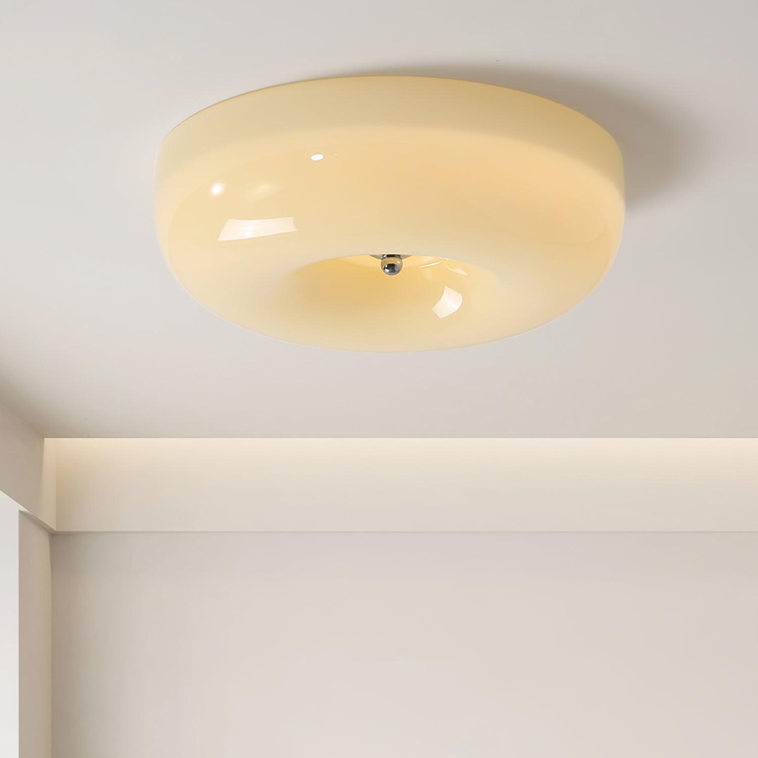 Round Glass Ceiling Lamp – Button Design with Integrated LED