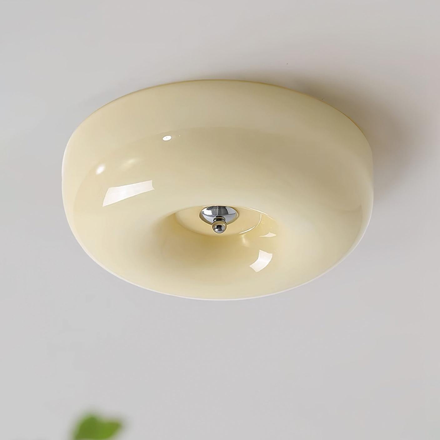 Round Glass Ceiling Lamp – Button Design with Integrated LED