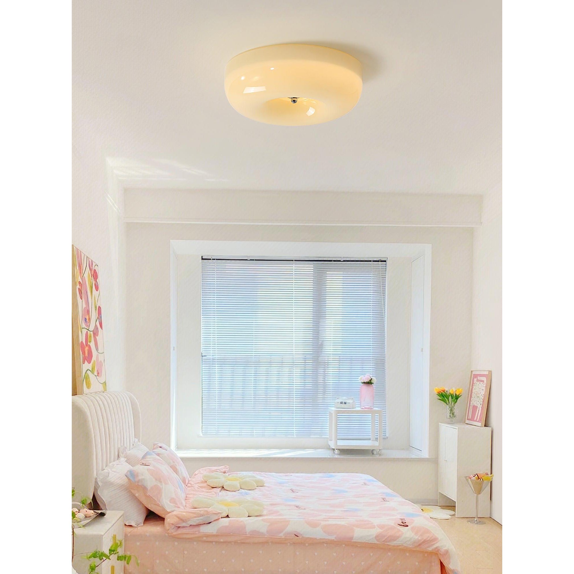 Round Glass Ceiling Lamp – Button Design with Integrated LED