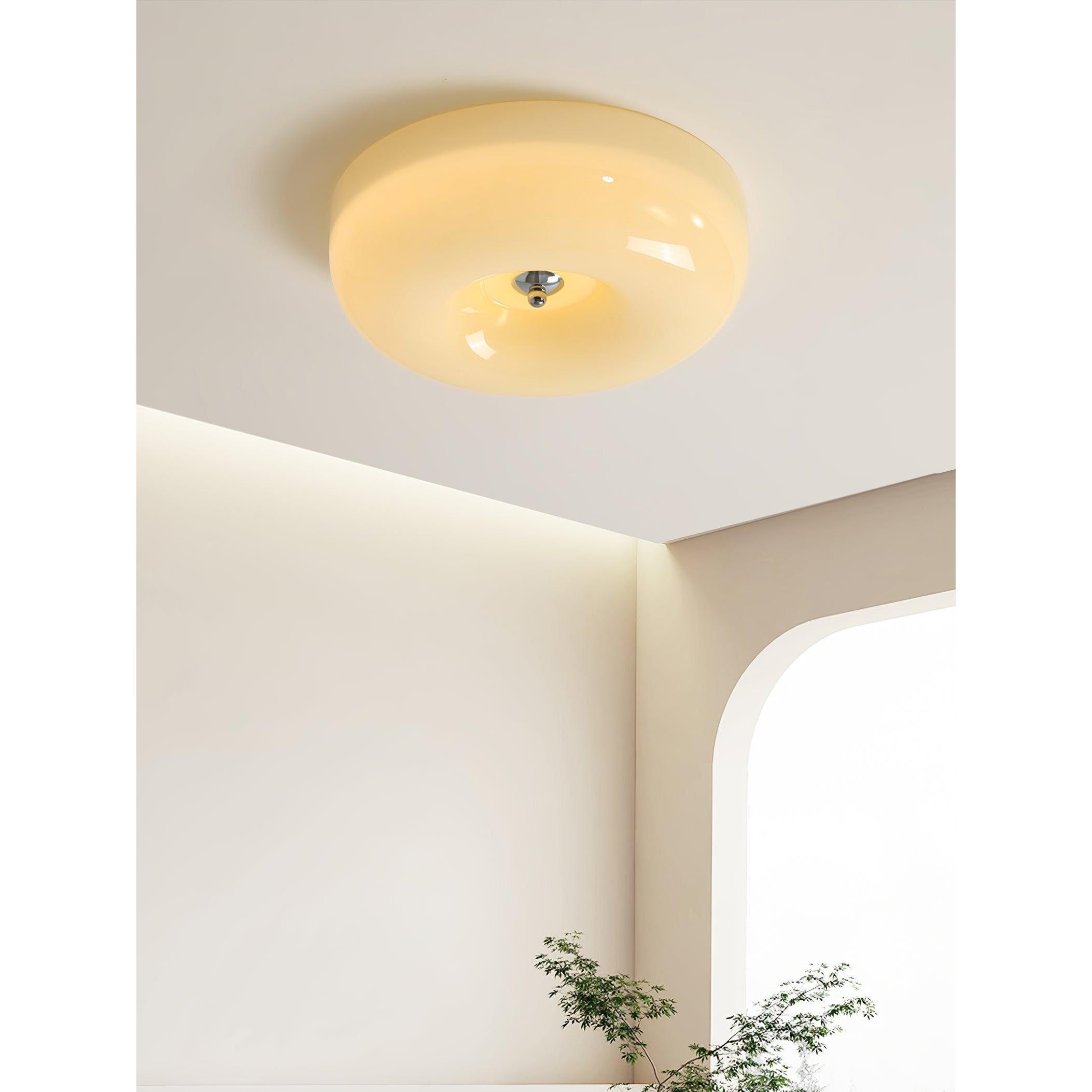 Round Glass Ceiling Lamp – Button Design with Integrated LED