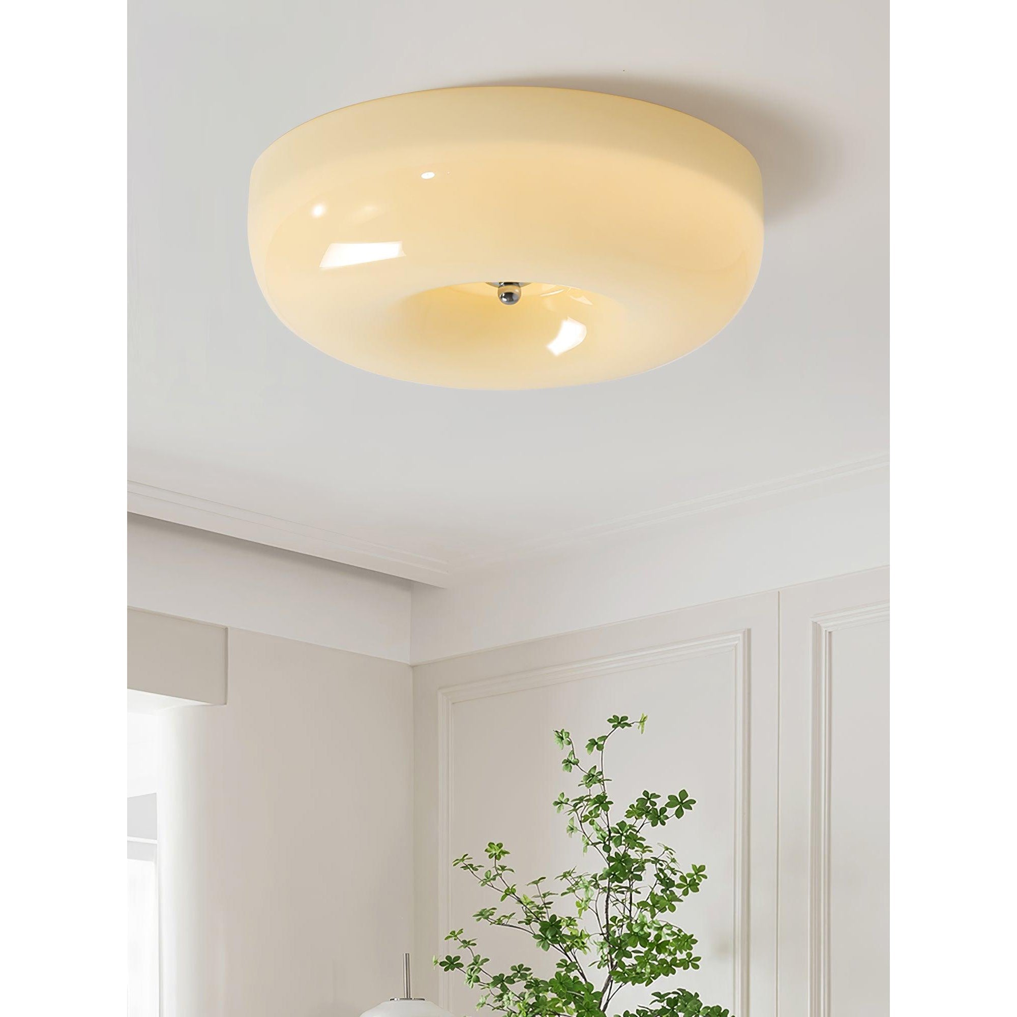 Round Glass Ceiling Lamp – Button Design with Integrated LED