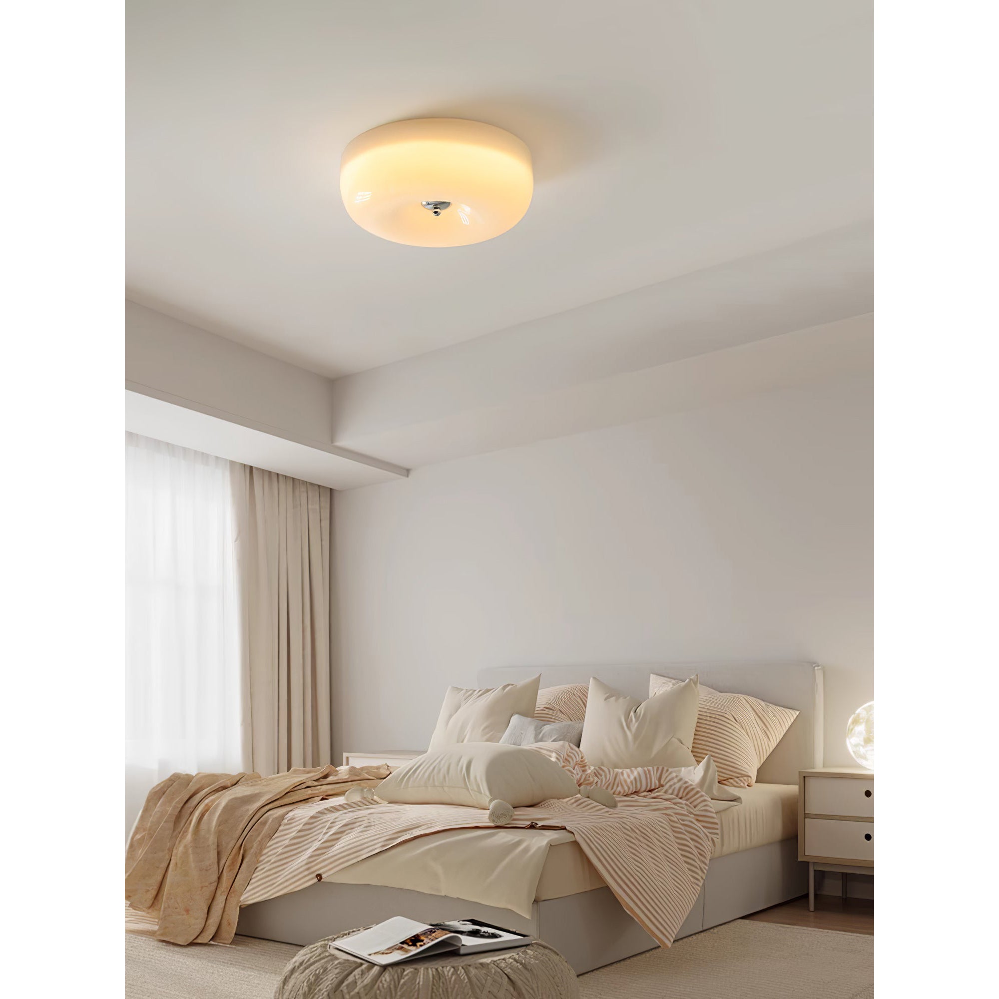 Round Glass Ceiling Lamp – Button Design with Integrated LED