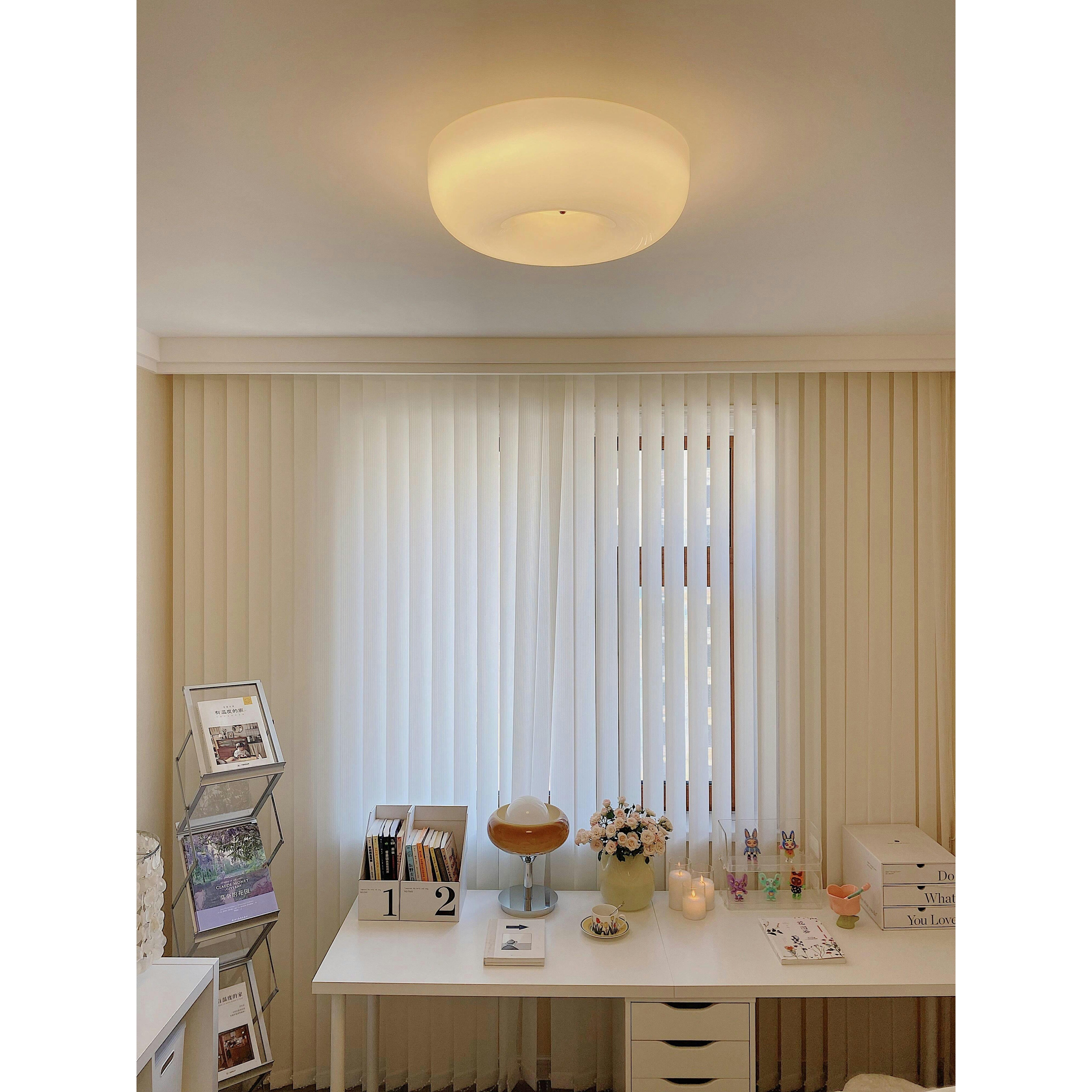 Round Glass Ceiling Lamp – Button Design with Integrated LED