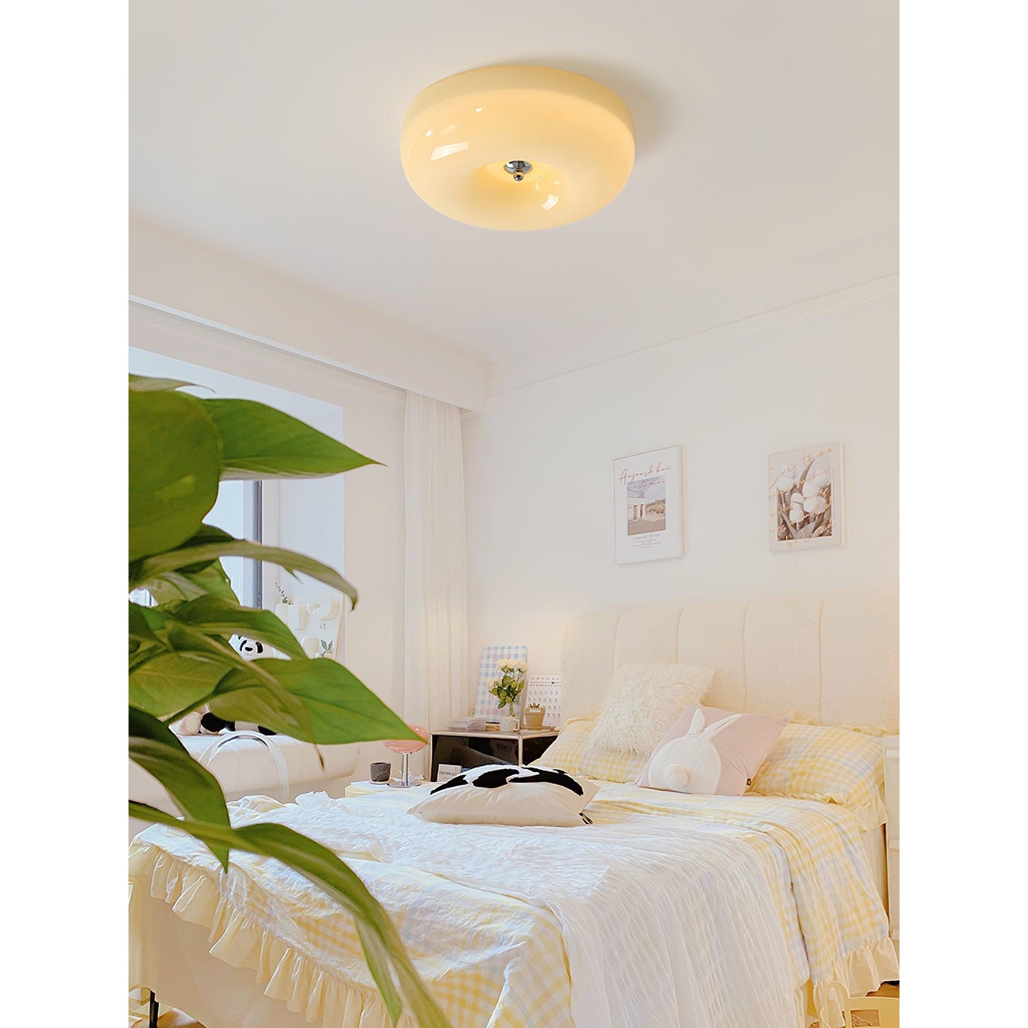 Round Glass Ceiling Lamp – Button Design with Integrated LED