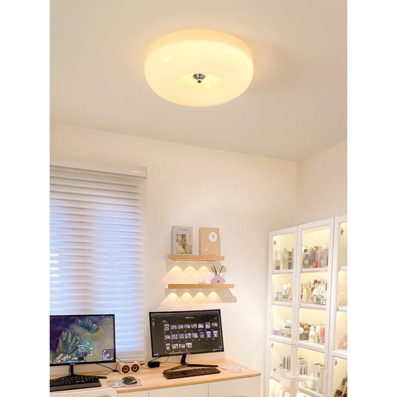 Round Glass Ceiling Lamp – Button Design with Integrated LED