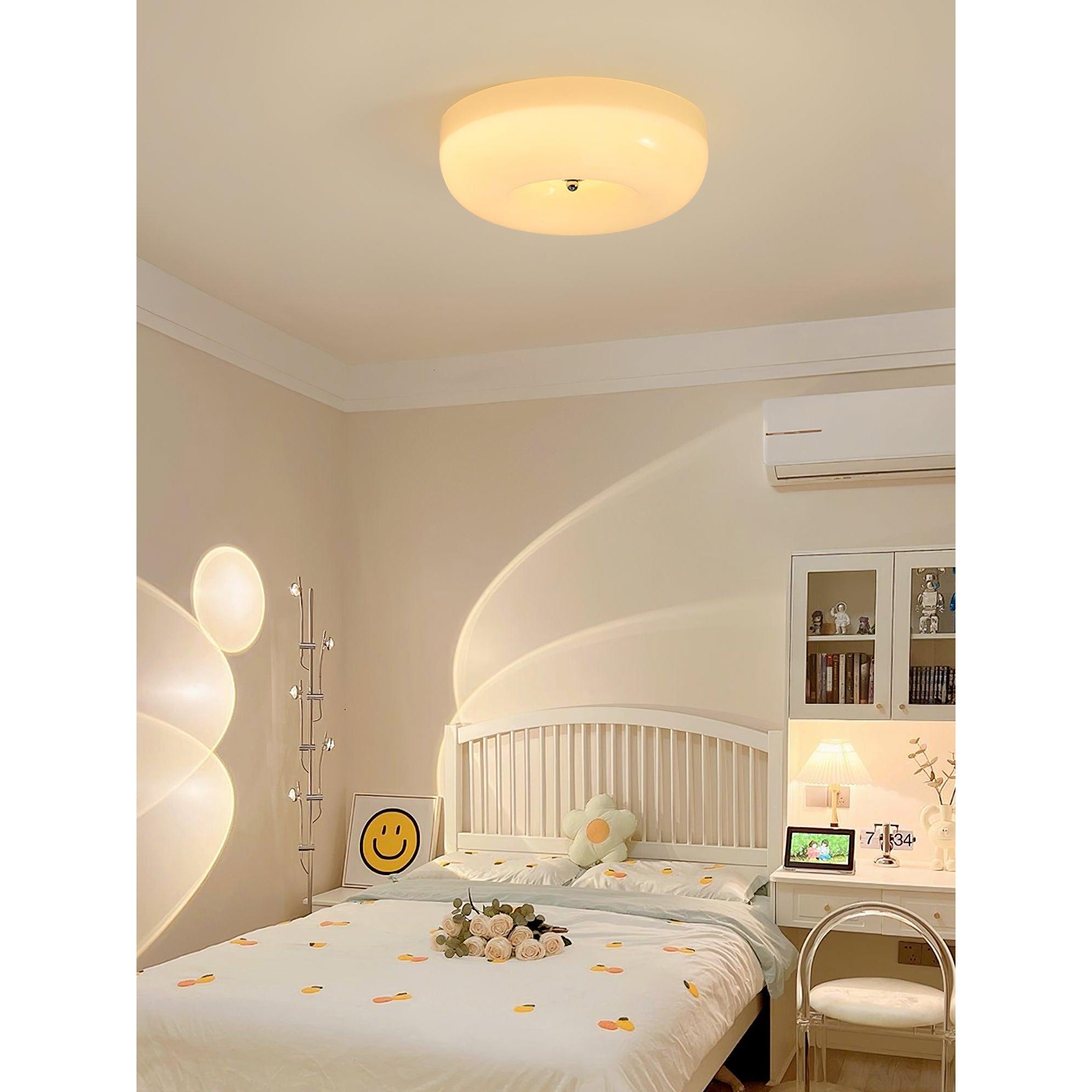 Round Glass Ceiling Lamp – Button Design with Integrated LED
