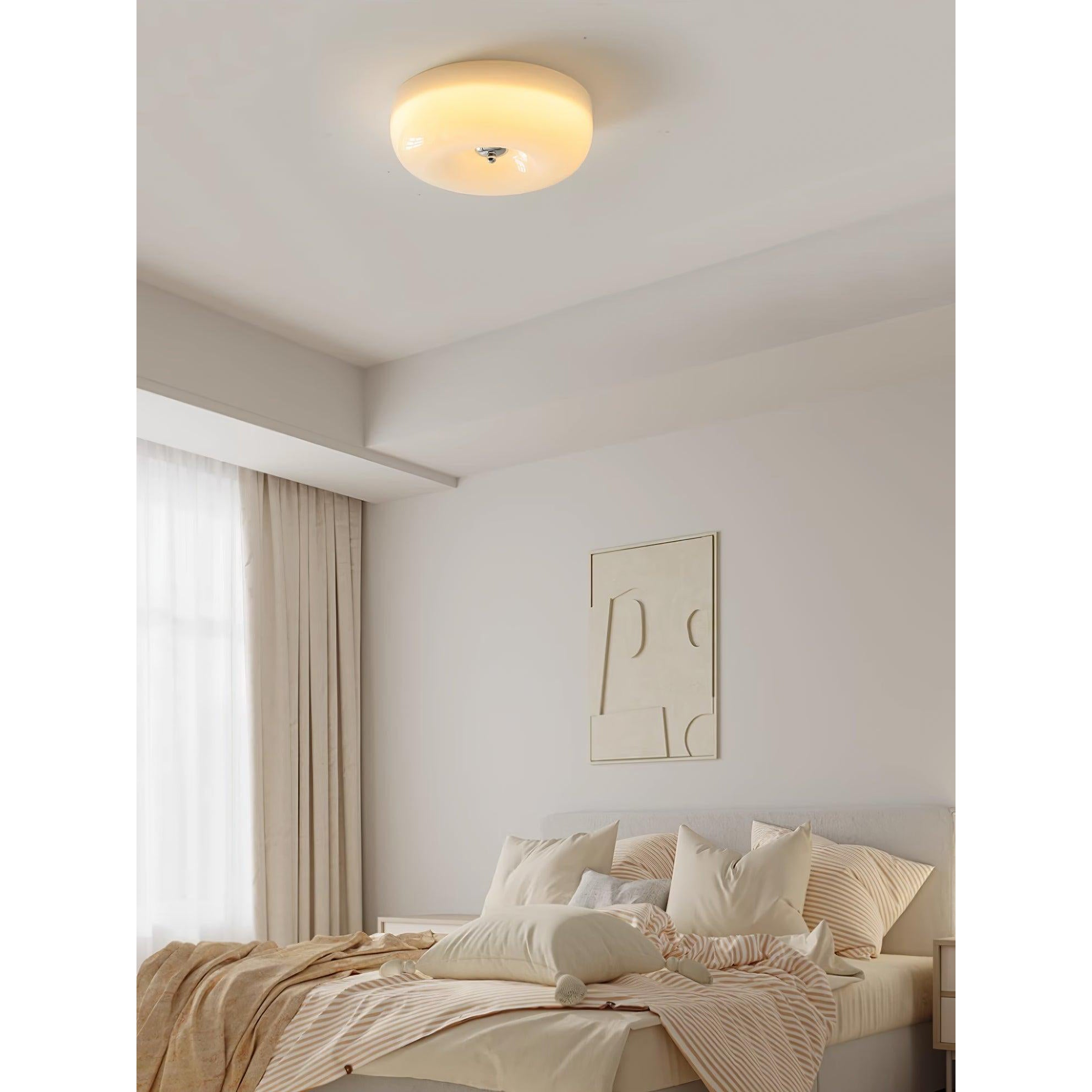 Round Glass Ceiling Lamp – Button Design with Integrated LED