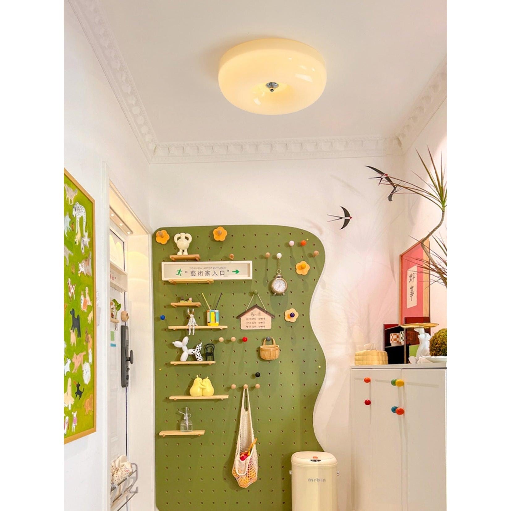 Round Glass Ceiling Lamp – Button Design with Integrated LED